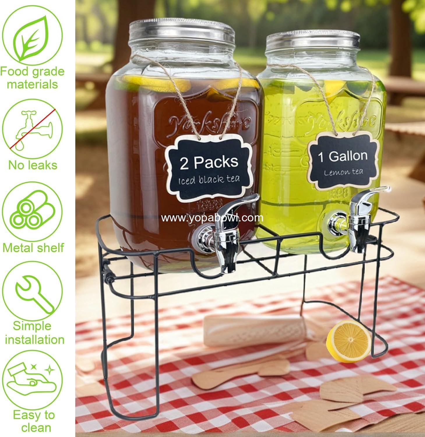 Wholesale 1 Gallon Glass Drink Dispenser Set, 2-Pack Juice Lemonade Iced Tea Water Stand with Spigot for BBQ, Picnic, Party - Factory Wholesale 1 Gallon Glass Drink Dispenser Set, 2-Pack Juice Lemonade Iced Tea Water Stand with Spigot for BBQ, Picnic, Party - Factory