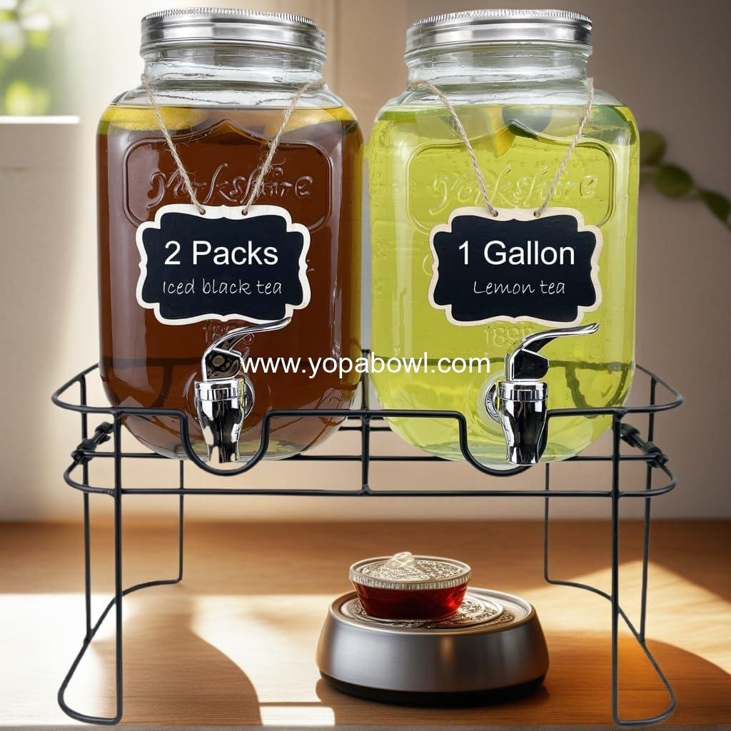 Wholesale 1 Gallon Glass Drink Dispenser Set, 2-Pack Juice Lemonade Iced Tea Water Stand with Spigot for BBQ, Picnic, Party - Factory Wholesale 1 Gallon Glass Drink Dispenser Set, 2-Pack Juice Lemonade Iced Tea Water Stand with Spigot for BBQ, Picnic, Party - Factory