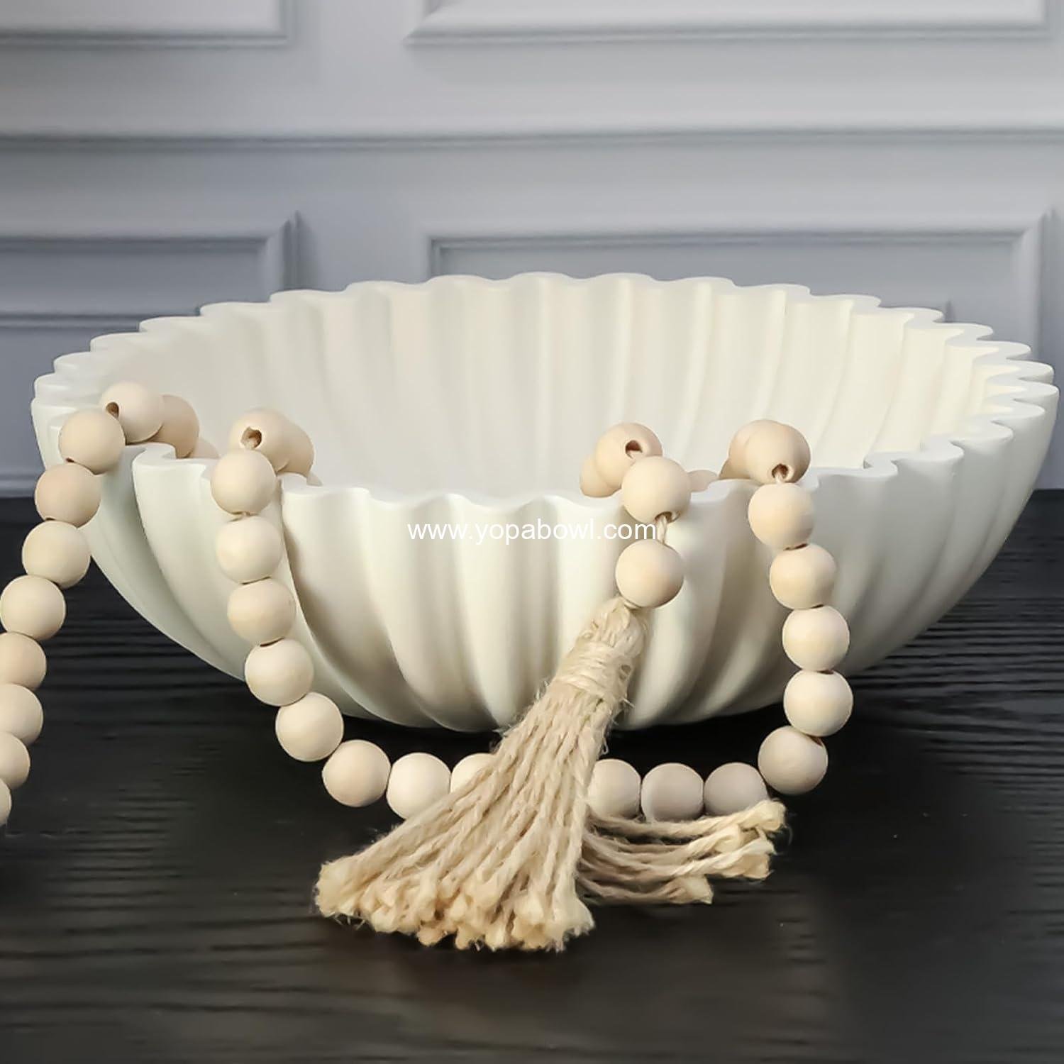 Decorative Bowl for Home Decor - White Large Decorative Fruit Bowls for Candy - Scalloped Ruffle Centerpiece key Bowl - Morden Round 10" Aesthetic Coffee Entry Table Decor