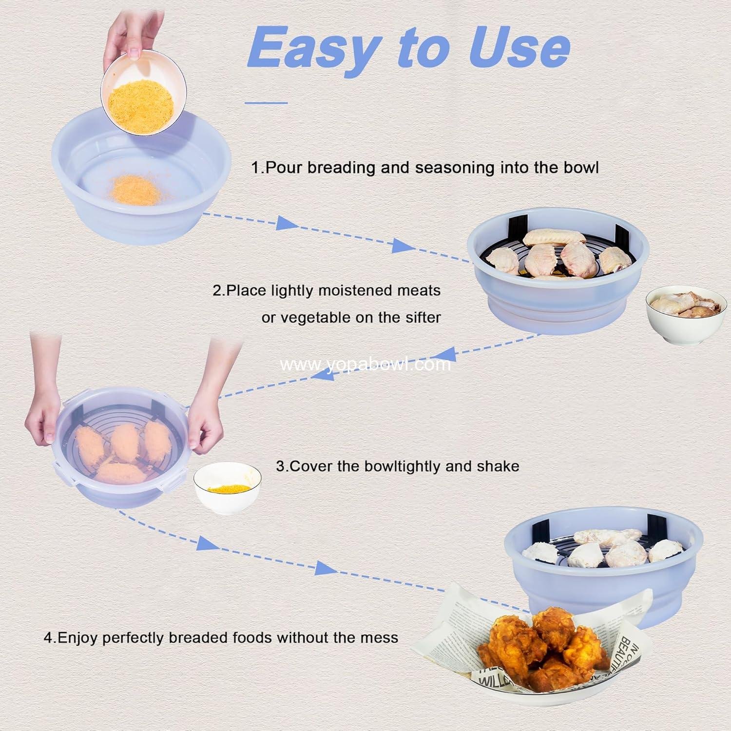 Wholesale Collapsible Batter Bowl - Mess-Free Breading Shaker with Lid for Fried Fish, Chicken, Onion Rings, Wings & More, No Leak - Factory