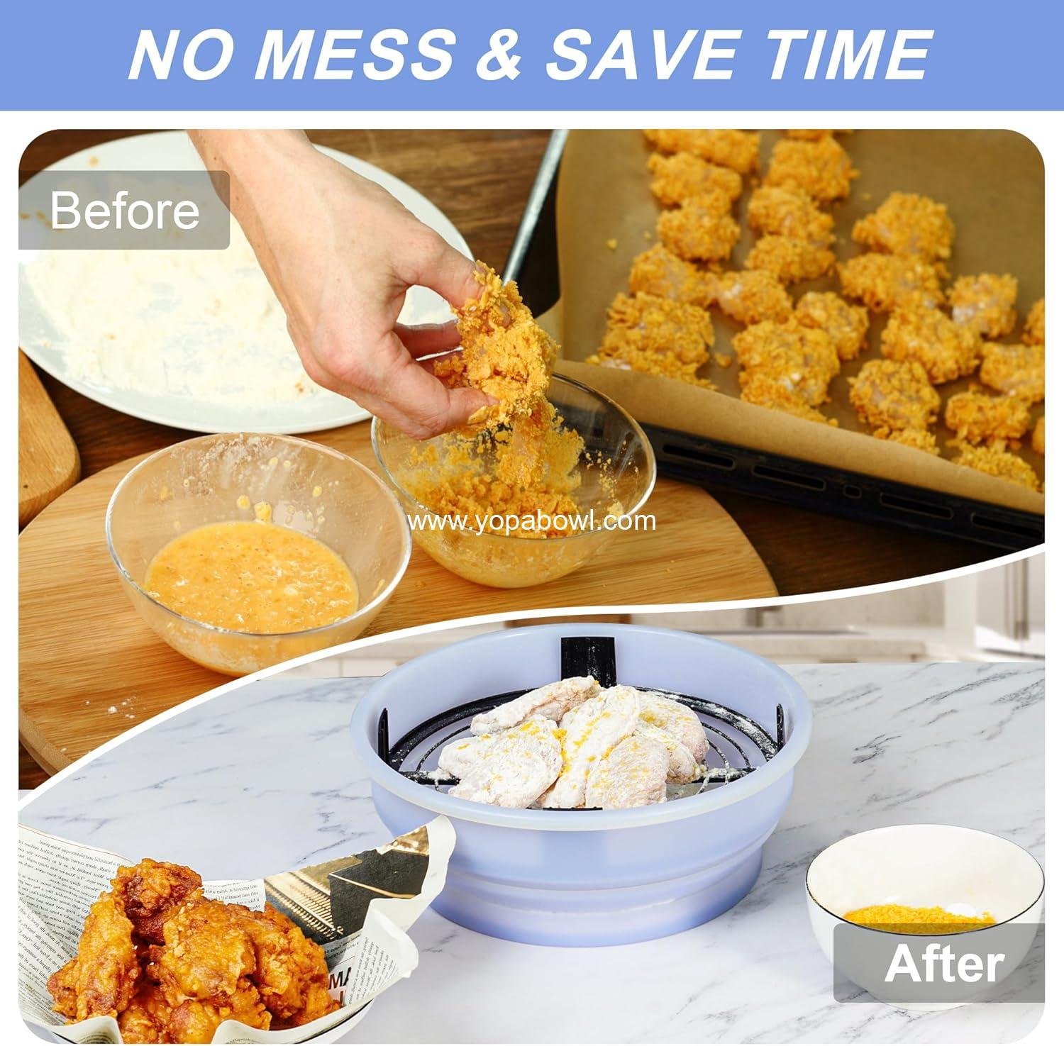 Wholesale Collapsible Batter Bowl - Mess-Free Breading Shaker with Lid for Fried Fish, Chicken, Onion Rings, Wings & More, No Leak - Factory