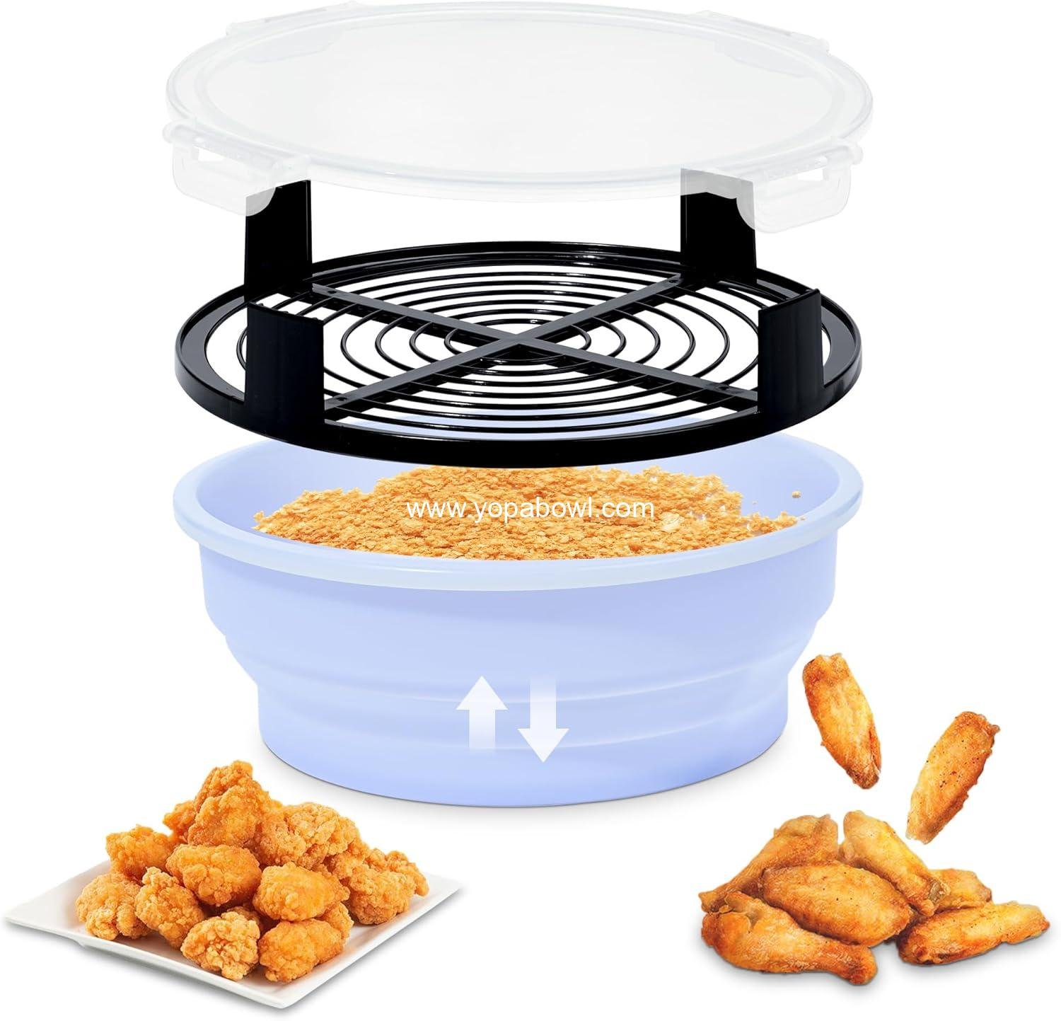 FJNATINH Collapsible Batter Bowl - Mess Free Better Breader Shaker Bowl with Lid Breading Shaker Container - Great for Fried Fish, Fried Chicken, Onion Rings, Wings & More,No Leak