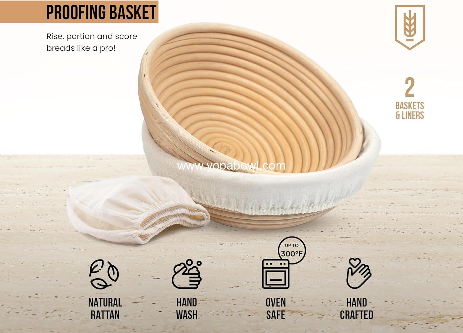 Wholesale Sourdough Proofing Basket Set, 9 Inch Round Rattan Bread Banneton with Cloth Liners, Artisan Bread Making Baskets, Set of 2, Factory Wholesale Sourdough Proofing Basket Set, 9 Inch Round Rattan Bread Banneton with Cloth Liners, Artisan Bread Making Baskets, Set of 2, Factory