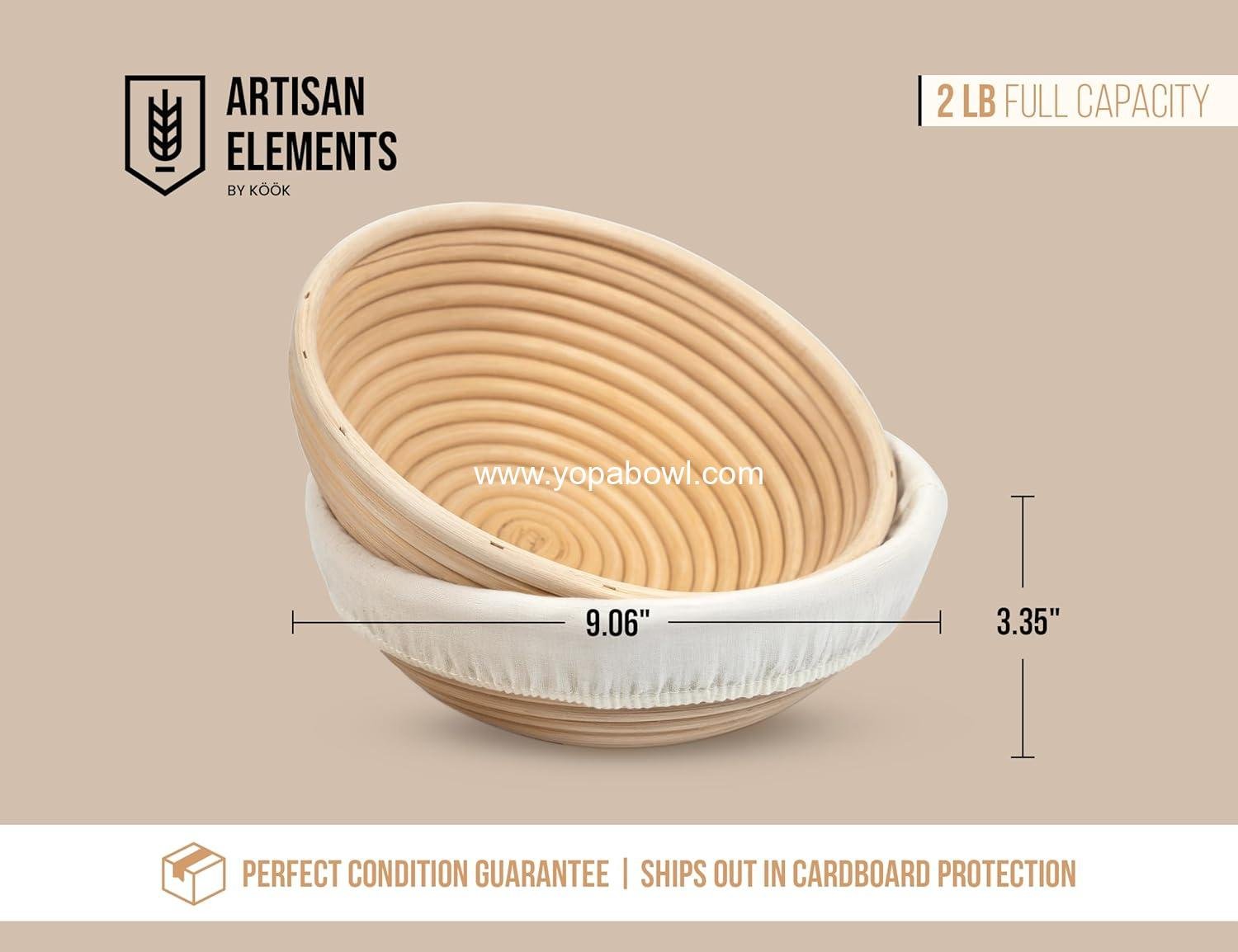 Wholesale Sourdough Proofing Basket Set, 9 Inch Round Rattan Bread Banneton with Cloth Liners, Artisan Bread Making Baskets, Set of 2, Factory Wholesale Sourdough Proofing Basket Set, 9 Inch Round Rattan Bread Banneton with Cloth Liners, Artisan Bread Making Baskets, Set of 2, Factory