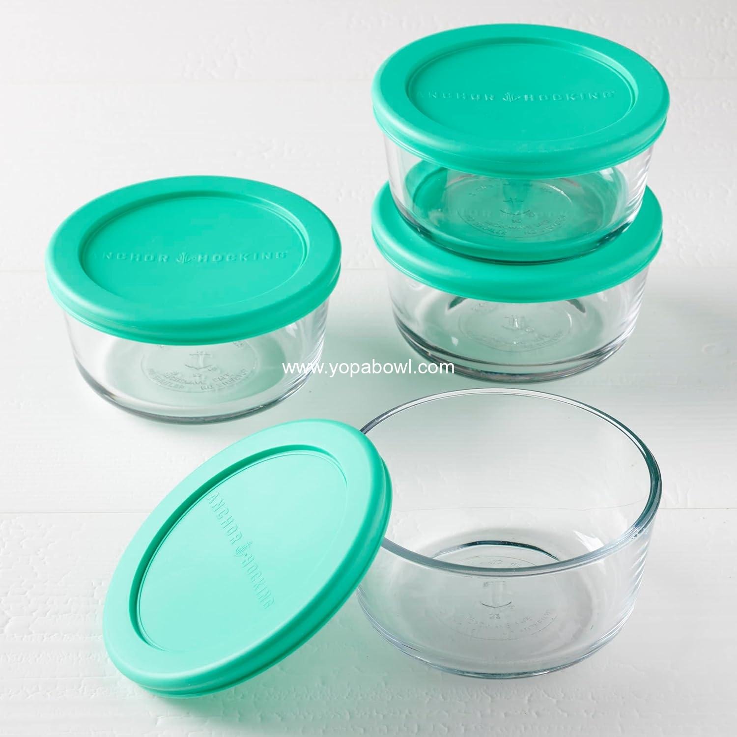 Wholesale 2 Cup Glass Storage Containers with Lids, Set of 4 Food Storage Containers with Mint SnugFit Lids, Manufacturer