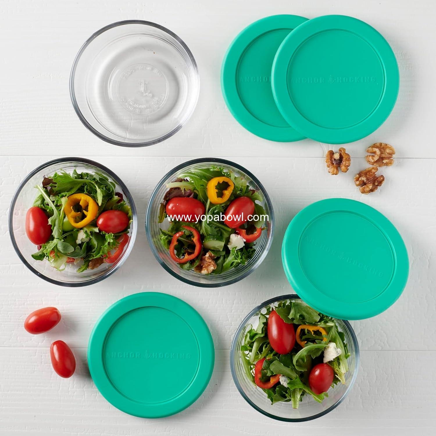 Wholesale 2 Cup Glass Storage Containers with Lids, Set of 4 Food Storage Containers with Mint SnugFit Lids, Manufacturer
