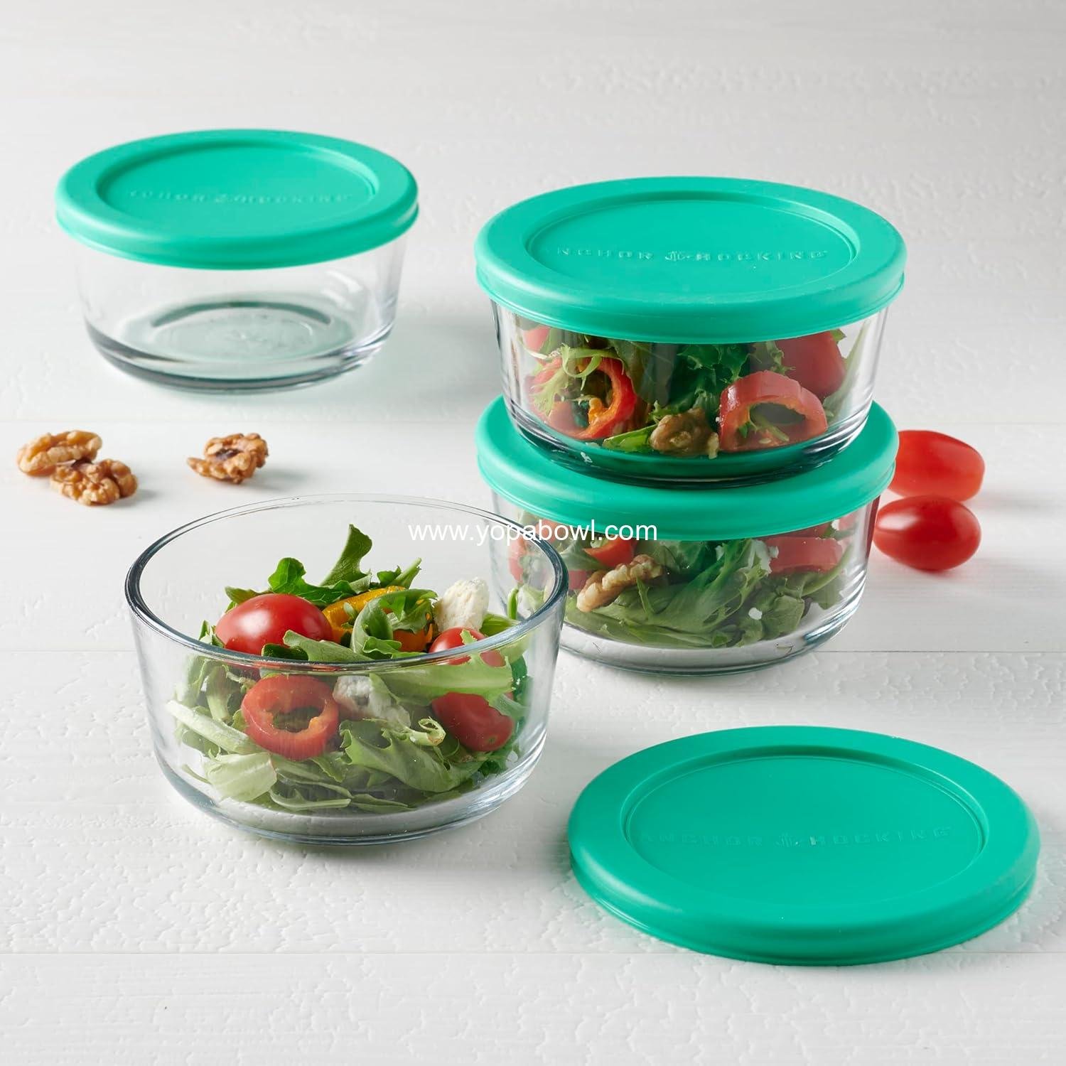 Wholesale 2 Cup Glass Storage Containers with Lids, Set of 4 Food Storage Containers with Mint SnugFit Lids, Manufacturer