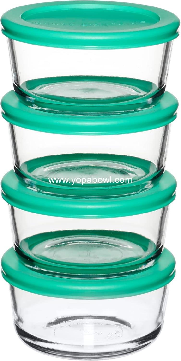 Wholesale 2 Cup Glass Storage Containers with Lids, Set of 4 Food Storage Containers with Mint SnugFit Lids, Manufacturer