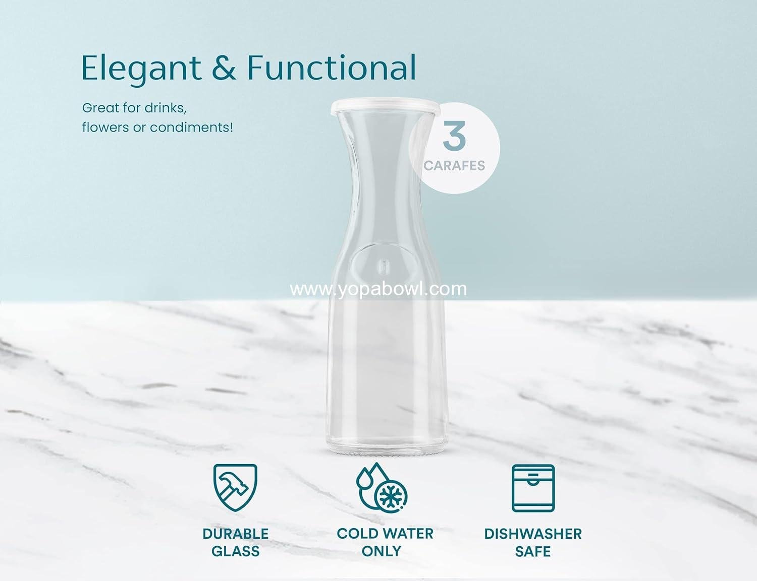 Wholesale Glass Carafe Set of 3, 35 oz Drink Dispensers with Lid for Mimosa Bar, Parties, Tea, Wine, and Juice, Dishwasher Safe, Plastic Lids, ODM Factory