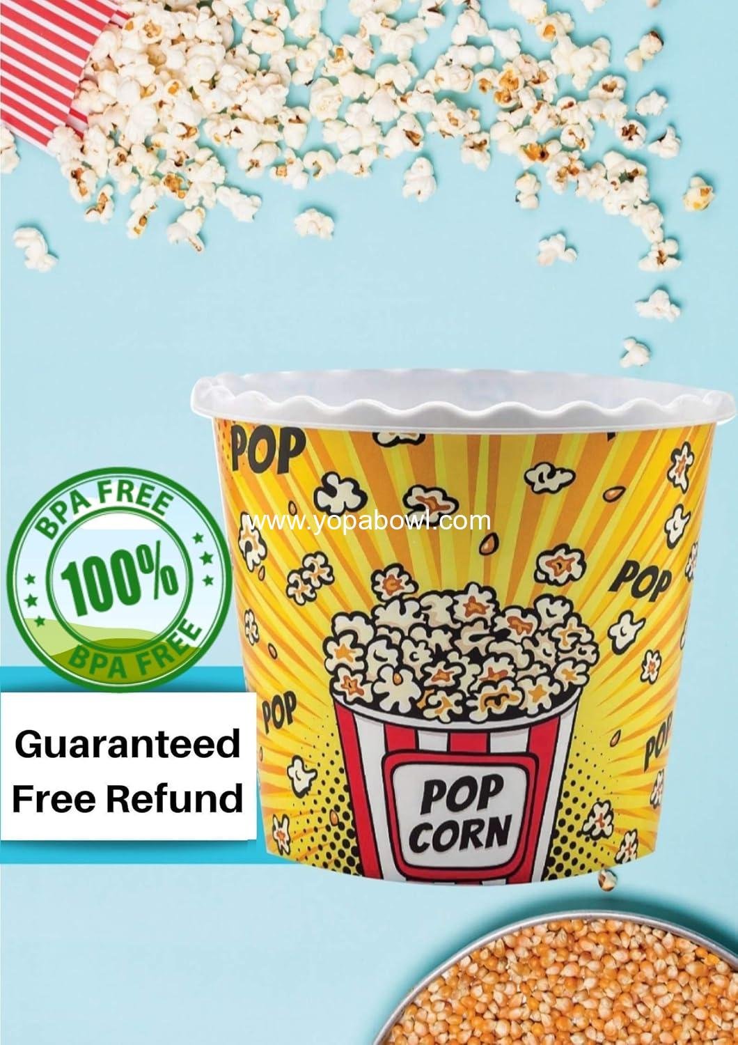 Wholesale Reusable Plastic Popcorn Bowls Set for Movie Night - Dishwasher Safe, BPA Free - 4 Pack (Colors: Yellow, Brown, Red/White, Blue) - Factory