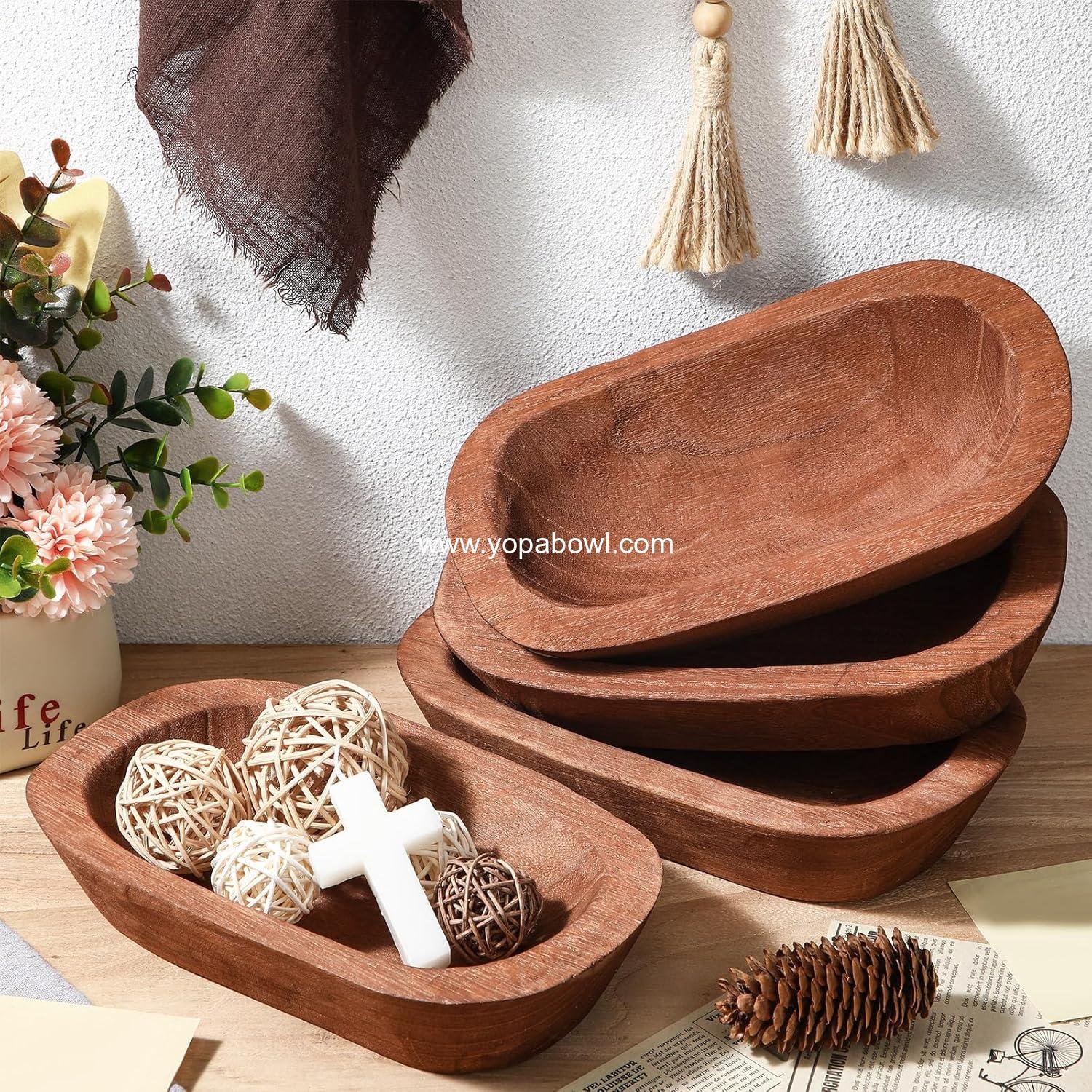 Wholesale 4 Pcs Rustic Wooden Dough Bowls - Decorative Table Centerpiece for Living Room and Kitchen, Brown, 10