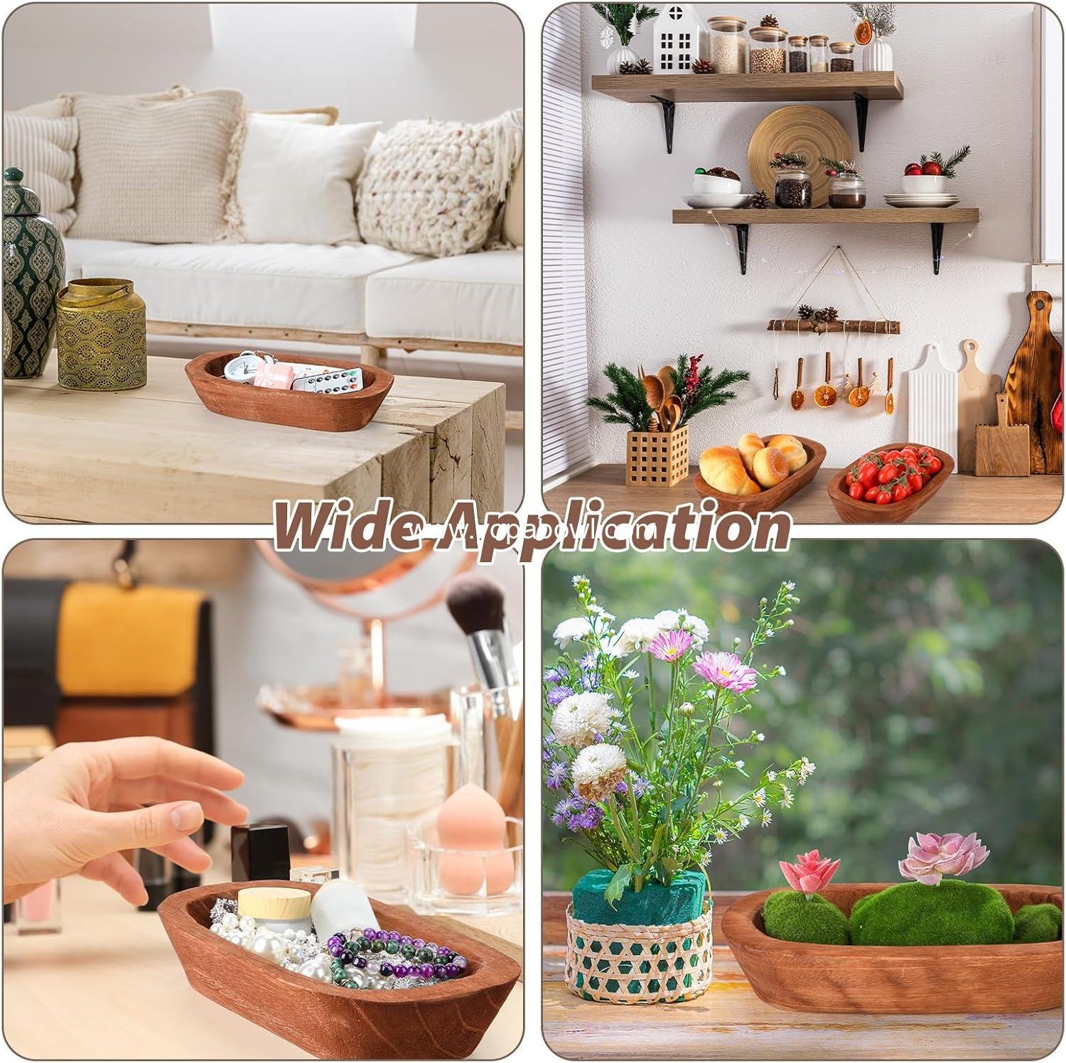 Wholesale 4 Pcs Rustic Wooden Dough Bowls - Decorative Table Centerpiece for Living Room and Kitchen, Brown, 10