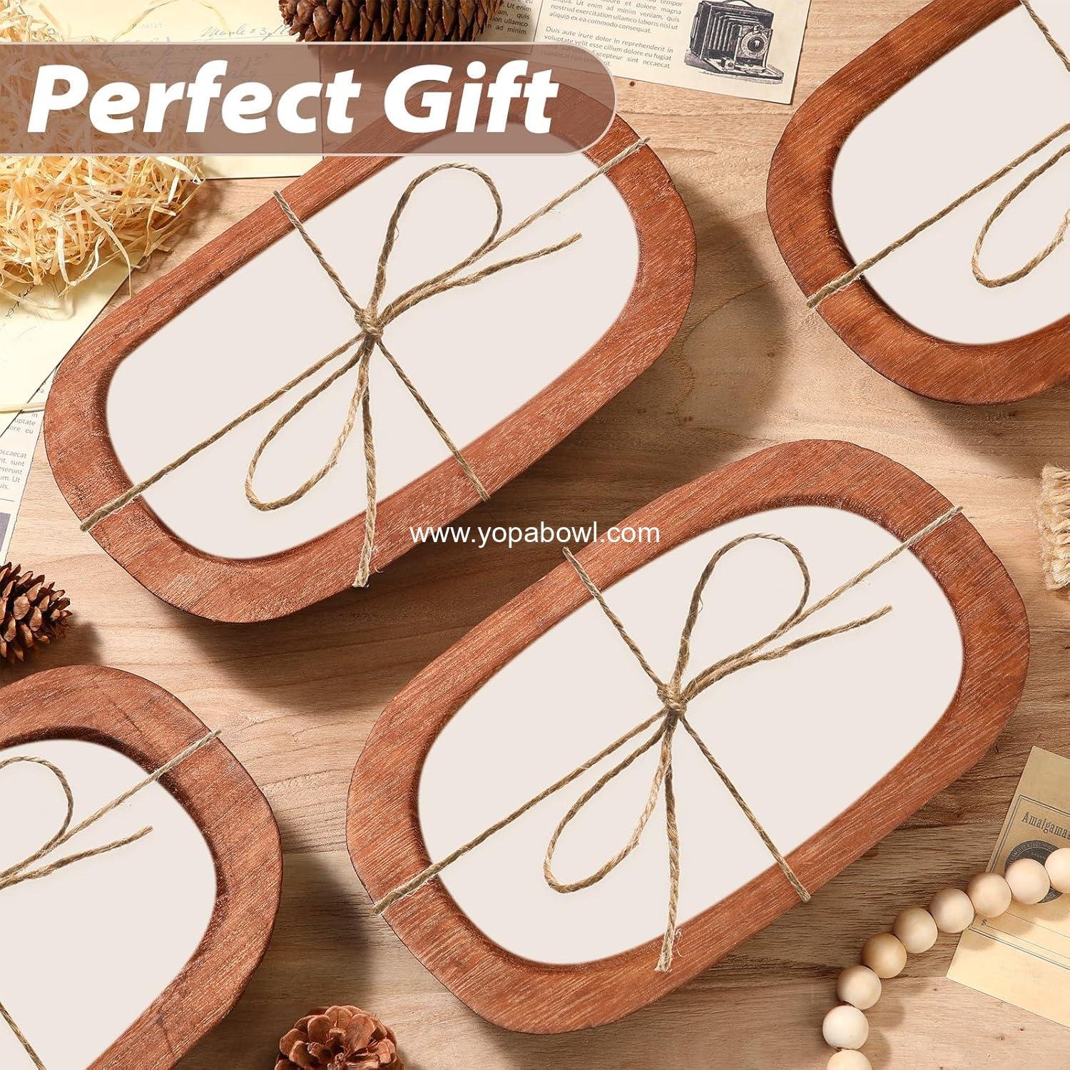 Wholesale 4 Pcs Rustic Wooden Dough Bowls - Decorative Table Centerpiece for Living Room and Kitchen, Brown, 10