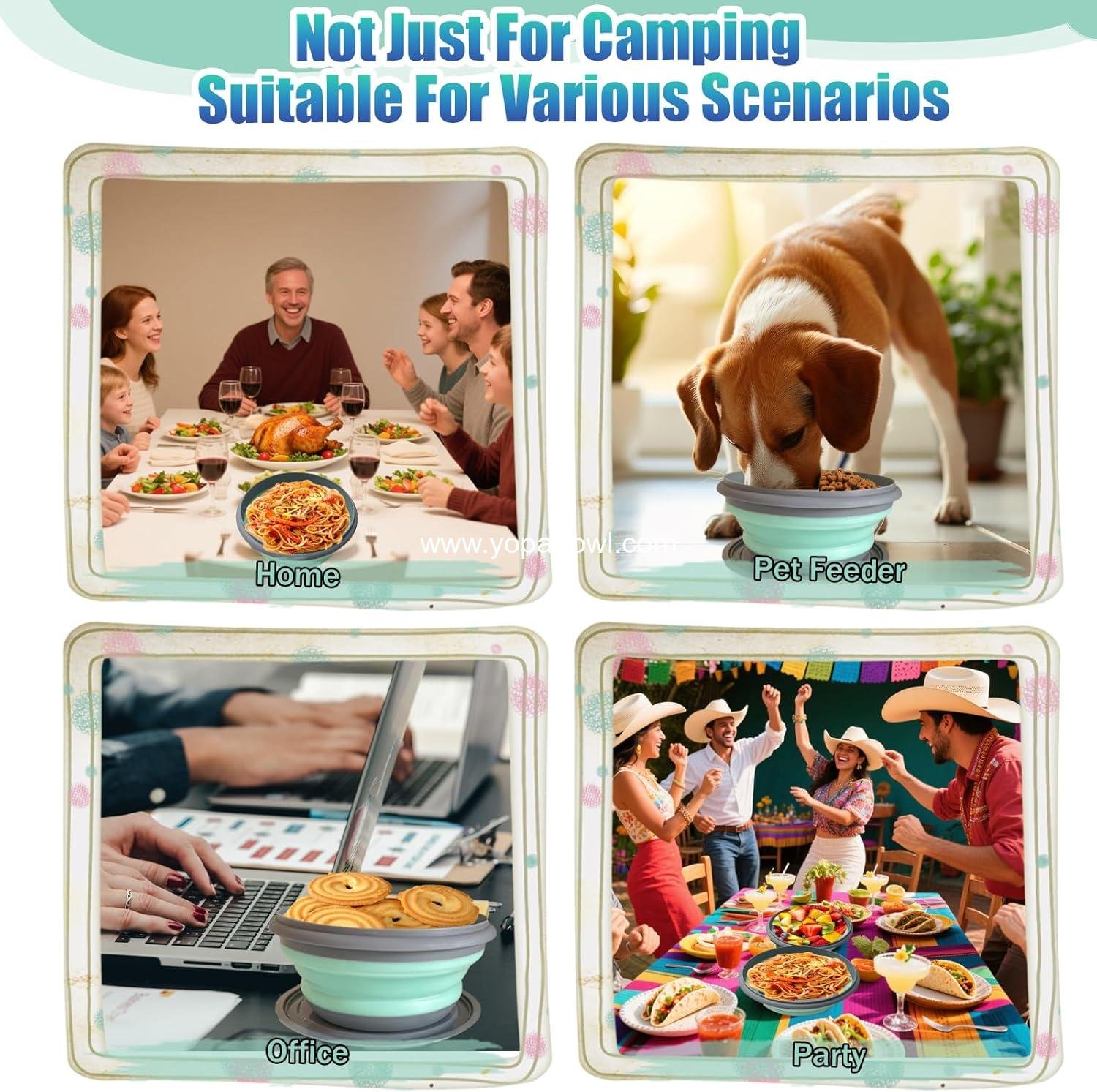 Wholesale Collapsible Camping Bowl with Lid, Silicone Salad and Soup Serving Bowl, Microwave Safe, Foldable for Travel and Picnic (Blue) - Factory