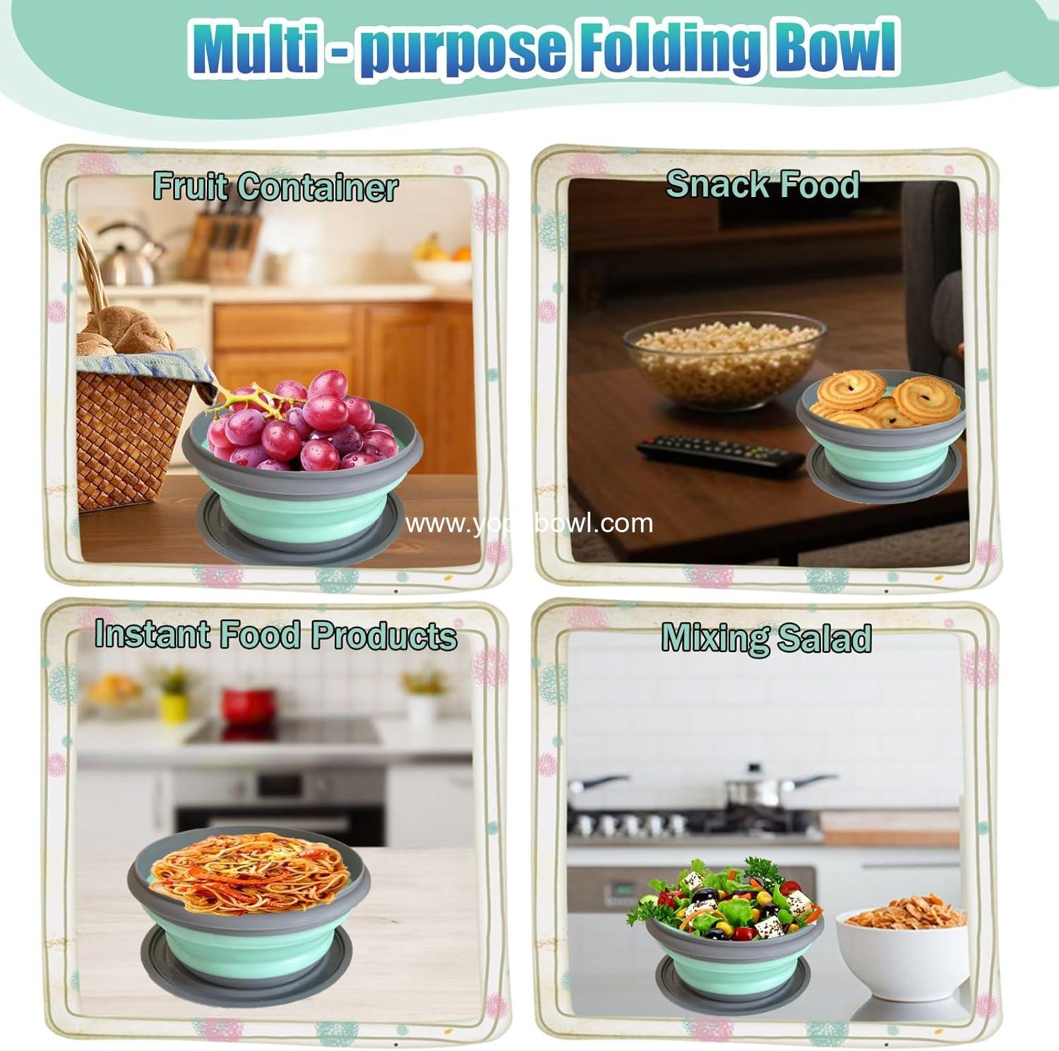 Wholesale Collapsible Camping Bowl with Lid, Silicone Salad and Soup Serving Bowl, Microwave Safe, Foldable for Travel and Picnic (Blue) - Factory