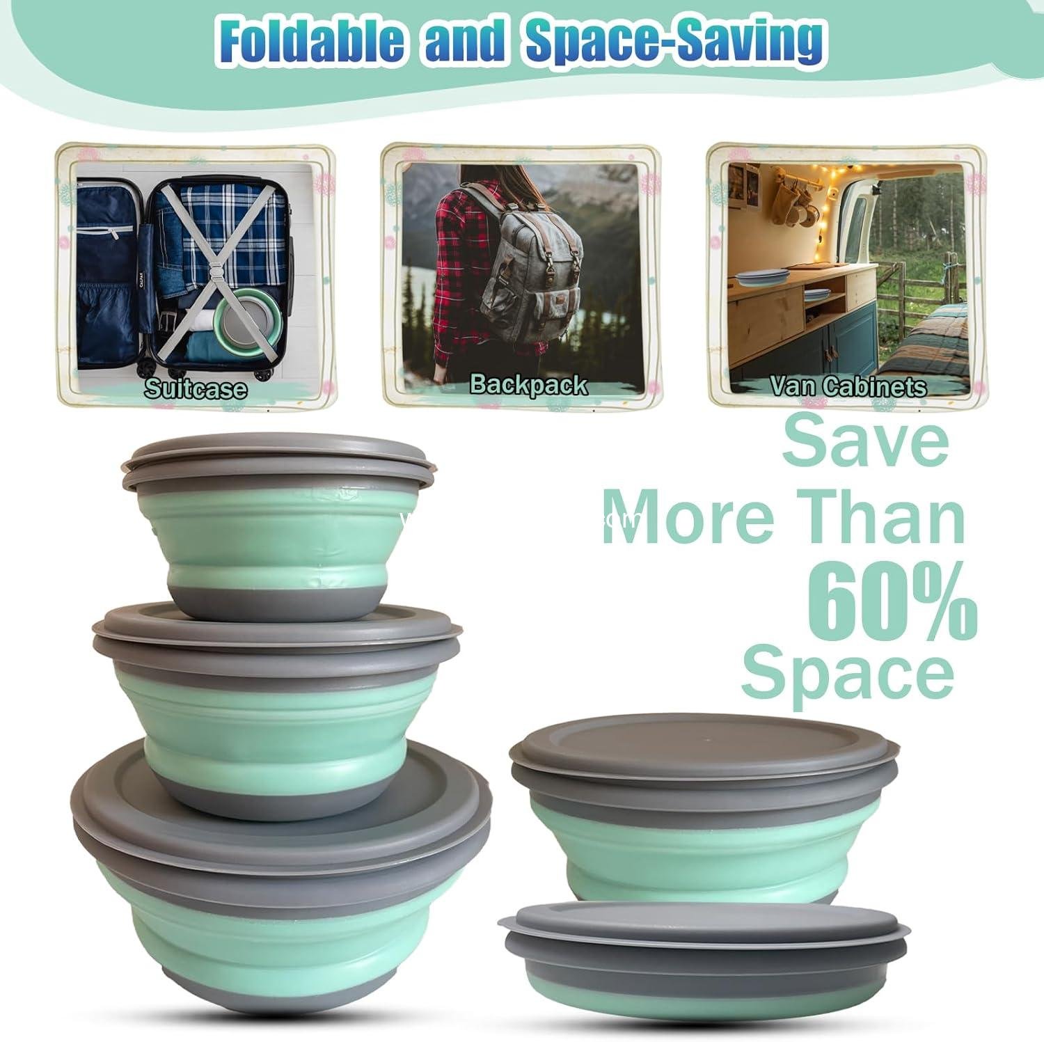 Wholesale Collapsible Camping Bowl with Lid, Silicone Salad and Soup Serving Bowl, Microwave Safe, Foldable for Travel and Picnic (Blue) - Factory