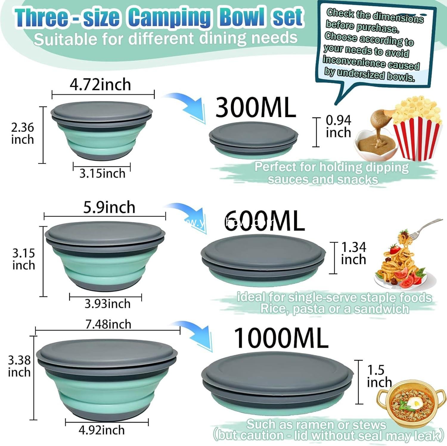Wholesale Collapsible Camping Bowl with Lid, Silicone Salad and Soup Serving Bowl, Microwave Safe, Foldable for Travel and Picnic (Blue) - Factory