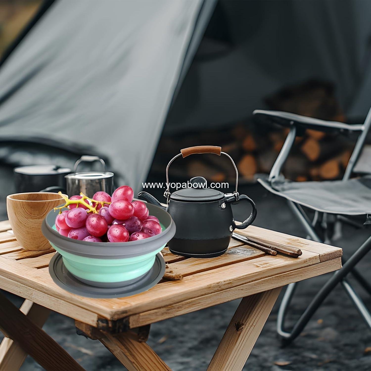 Wholesale Collapsible Camping Bowl with Lid, Silicone Salad and Soup Serving Bowl, Microwave Safe, Foldable for Travel and Picnic (Blue) - Factory