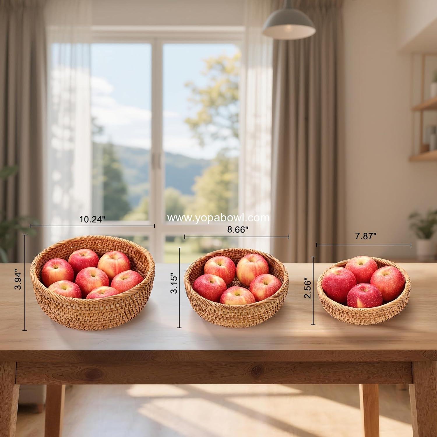 OEM Honey Brown Natural Rattan Bread Basket Set of 3 - Handwoven Round Wicker Bowls for Fruit, Snacks, Kitchen Organization | Stackable Farmhouse Decor Factory OEM Honey Brown Natural Rattan Bread Basket Set of 3 - Handwoven Round Wicker Bowls for Fruit, Snacks, Kitchen Organization | Stackable Farmhouse Decor Factory