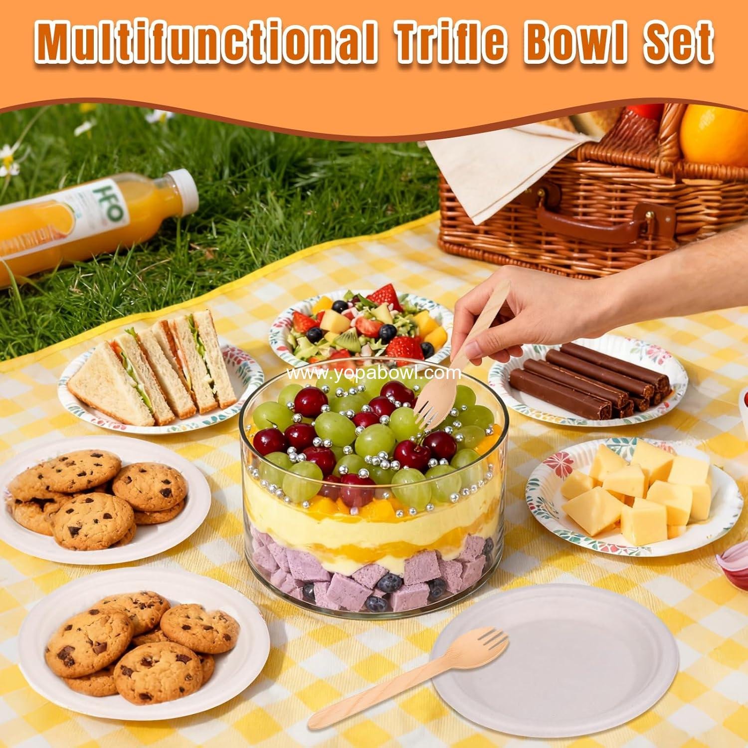 Wholesale 141oz Trifle Bowl with Lid, High Borosilicate Glass Serving Bowl with Bamboo Cover, 2-in-1 Pedestal Salad Bowl & Trifle Dish, Includes 20 Forks & Plates for Party Factory Wholesale 141oz Trifle Bowl with Lid, High Borosilicate Glass Serving Bowl with Bamboo Cover, 2-in-1 Pedestal Salad Bowl & Trifle Dish, Includes 20 Forks & Plates for Party Factory