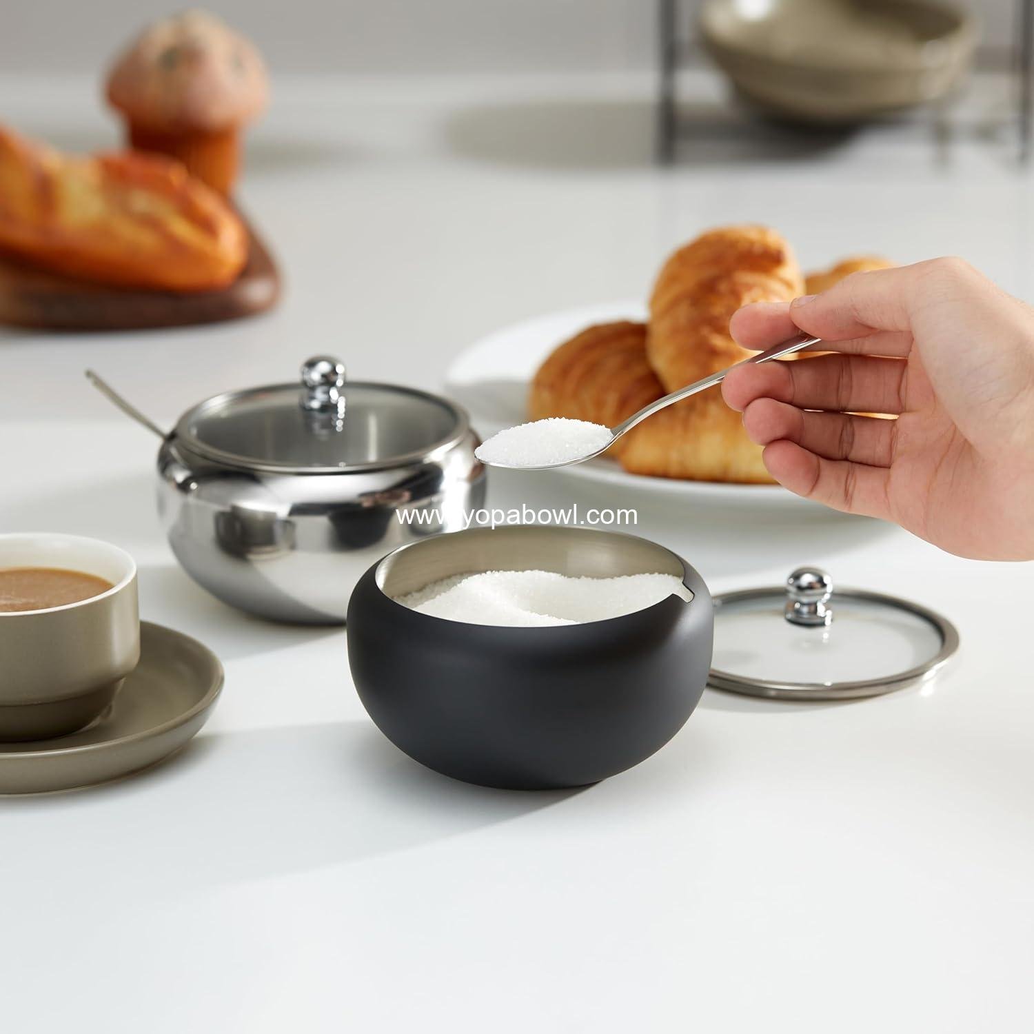 Wholesale Stainless Steel Sugar Bowl with Lid and Spoon, 16 Oz Container for Salt and Coffee, Dishwasher Safe, 2 Cup Capacity - Factory