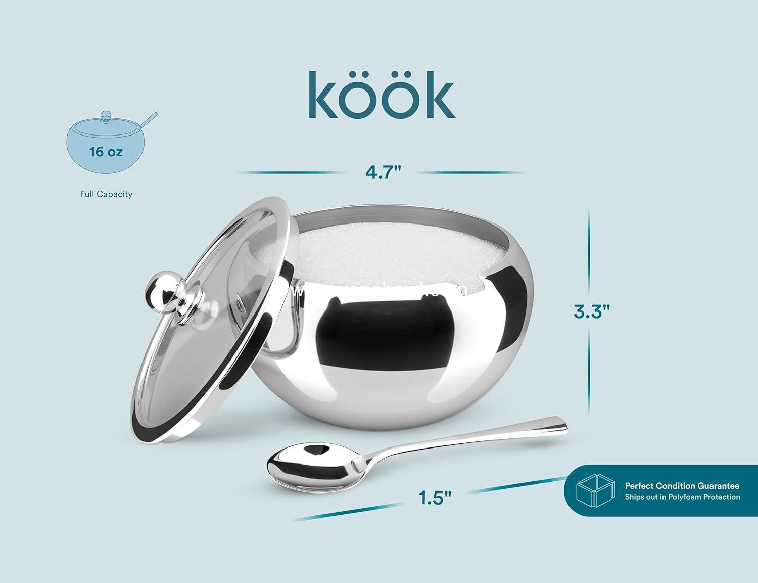 Wholesale Stainless Steel Sugar Bowl with Lid and Spoon, 16 Oz Container for Salt and Coffee, Dishwasher Safe, 2 Cup Capacity - Factory