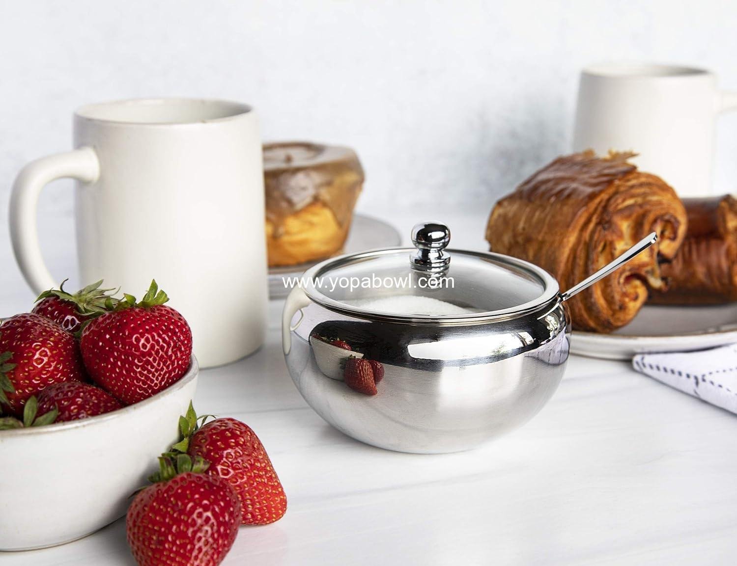 Wholesale Stainless Steel Sugar Bowl with Lid and Spoon, 16 Oz Container for Salt and Coffee, Dishwasher Safe, 2 Cup Capacity - Factory