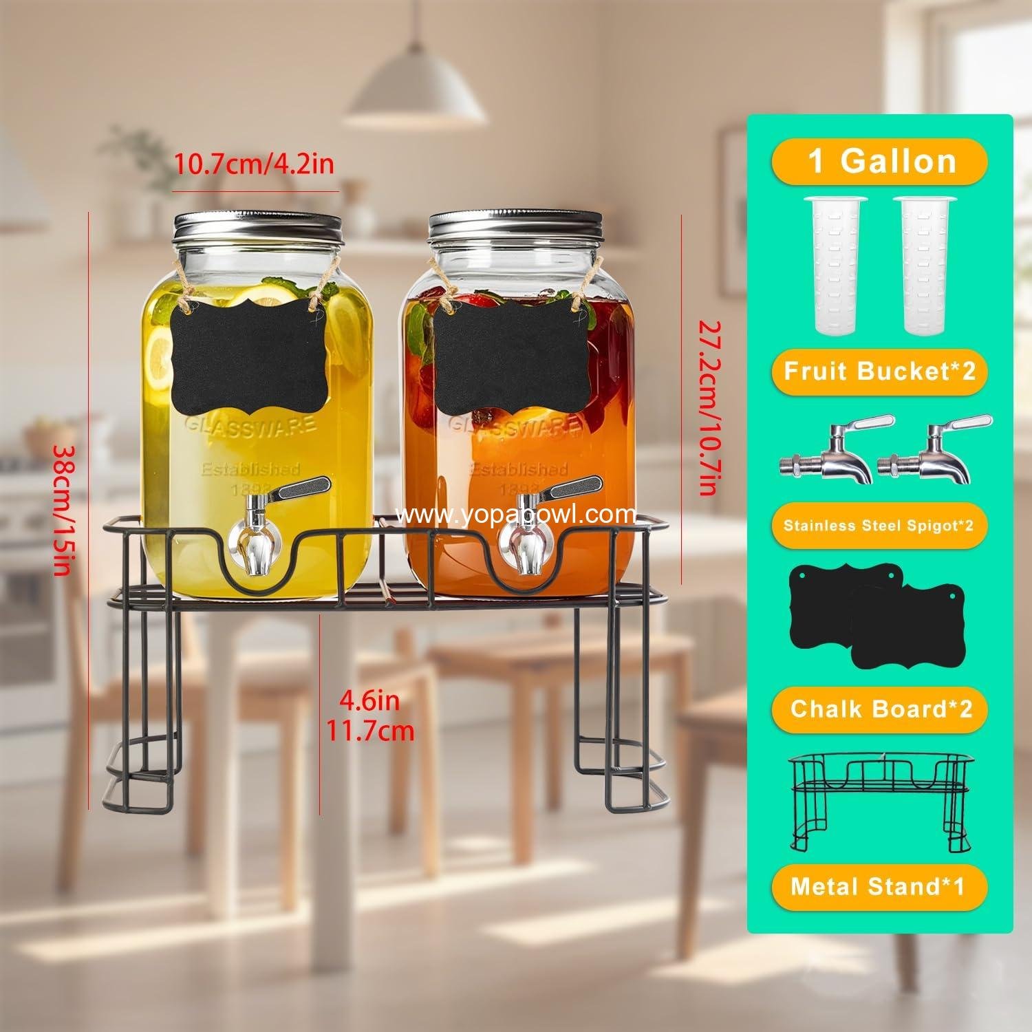 Wholesale 1 Gallon Glass Drink Dispenser with Stand, 2 Pack Beverage Dispenser with Stainless Steel Spigot, Water Lemonade Dispenser for Parties Factory Wholesale 1 Gallon Glass Drink Dispenser with Stand, 2 Pack Beverage Dispenser with Stainless Steel Spigot, Water Lemonade Dispenser for Parties Factory