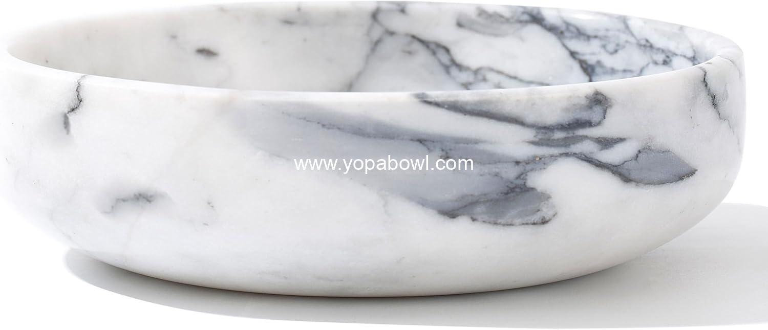 6.7" Decorative Bowl - Natural Marble Key Bowl & Centerpiece (White & Grey)