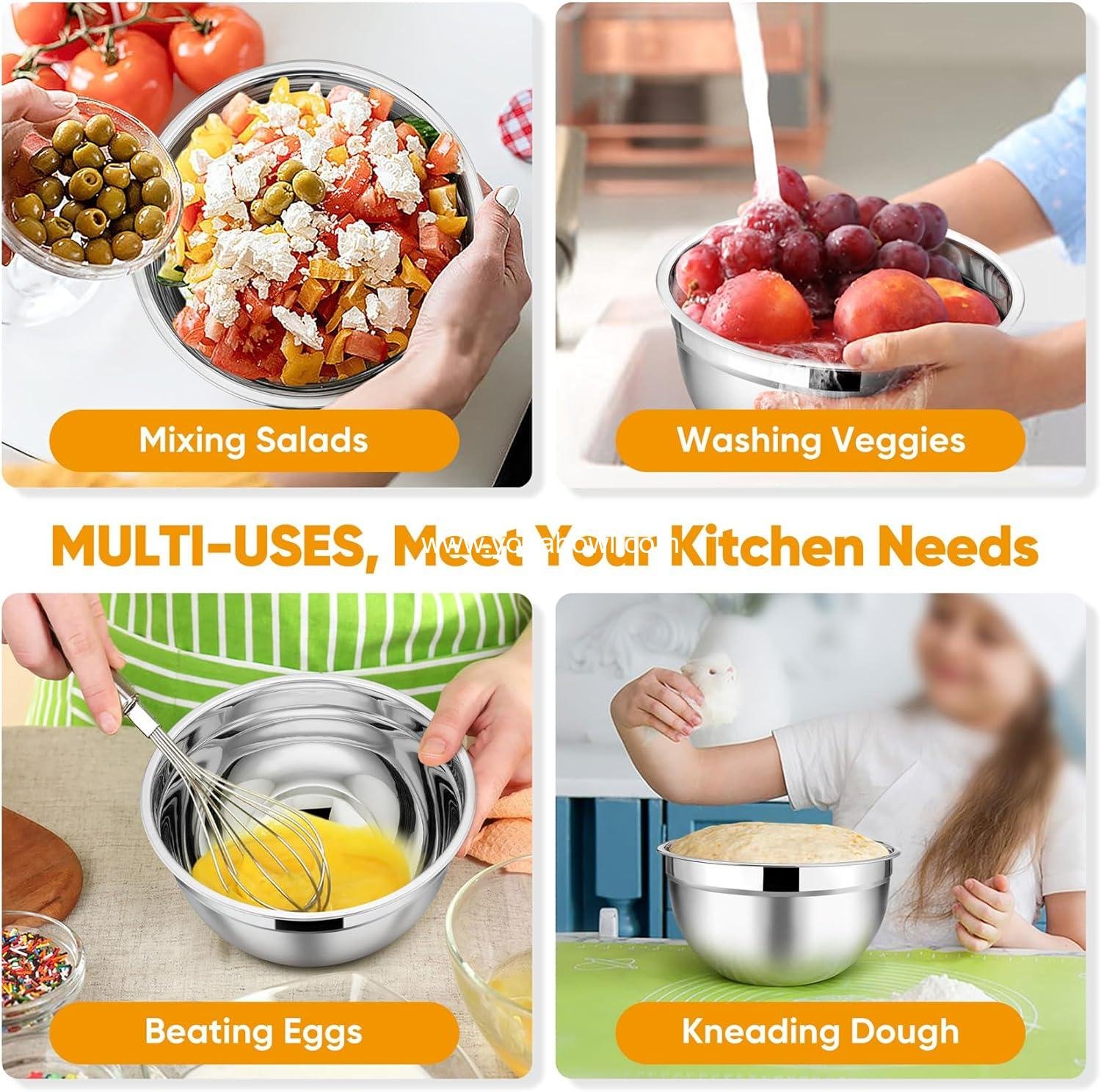 Wholesale Stainless Steel Mixing Bowl Set of 5 - 4.5QT, 3QT, 1.5QT, 1QT, 0.7QT - Nesting Salad Bowls with Airtight Lids, Non-Toxic and Sturdy, Easy to Clean, Black, Factory