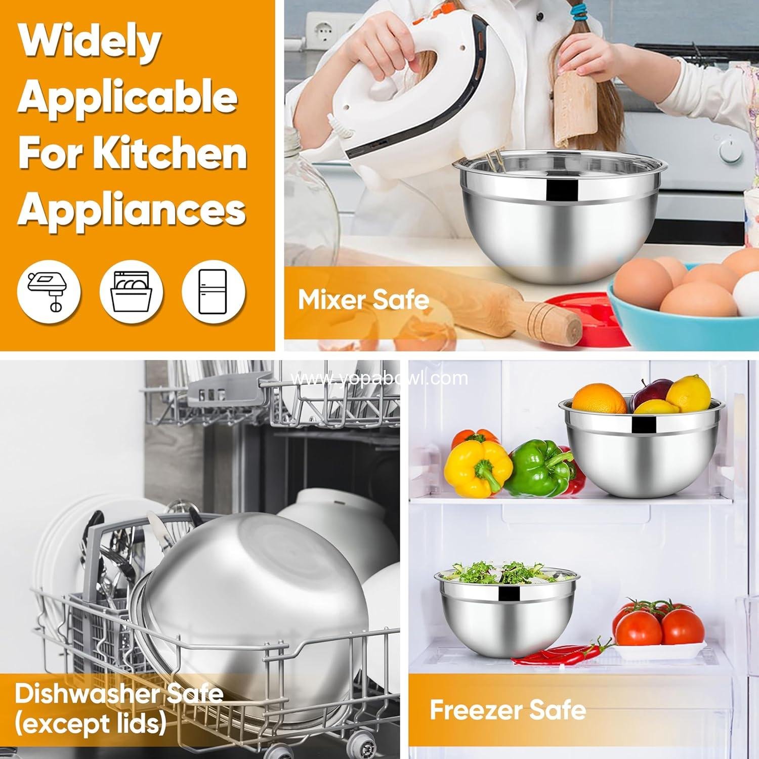 Wholesale Stainless Steel Mixing Bowl Set of 5 - 4.5QT, 3QT, 1.5QT, 1QT, 0.7QT - Nesting Salad Bowls with Airtight Lids, Non-Toxic and Sturdy, Easy to Clean, Black, Factory