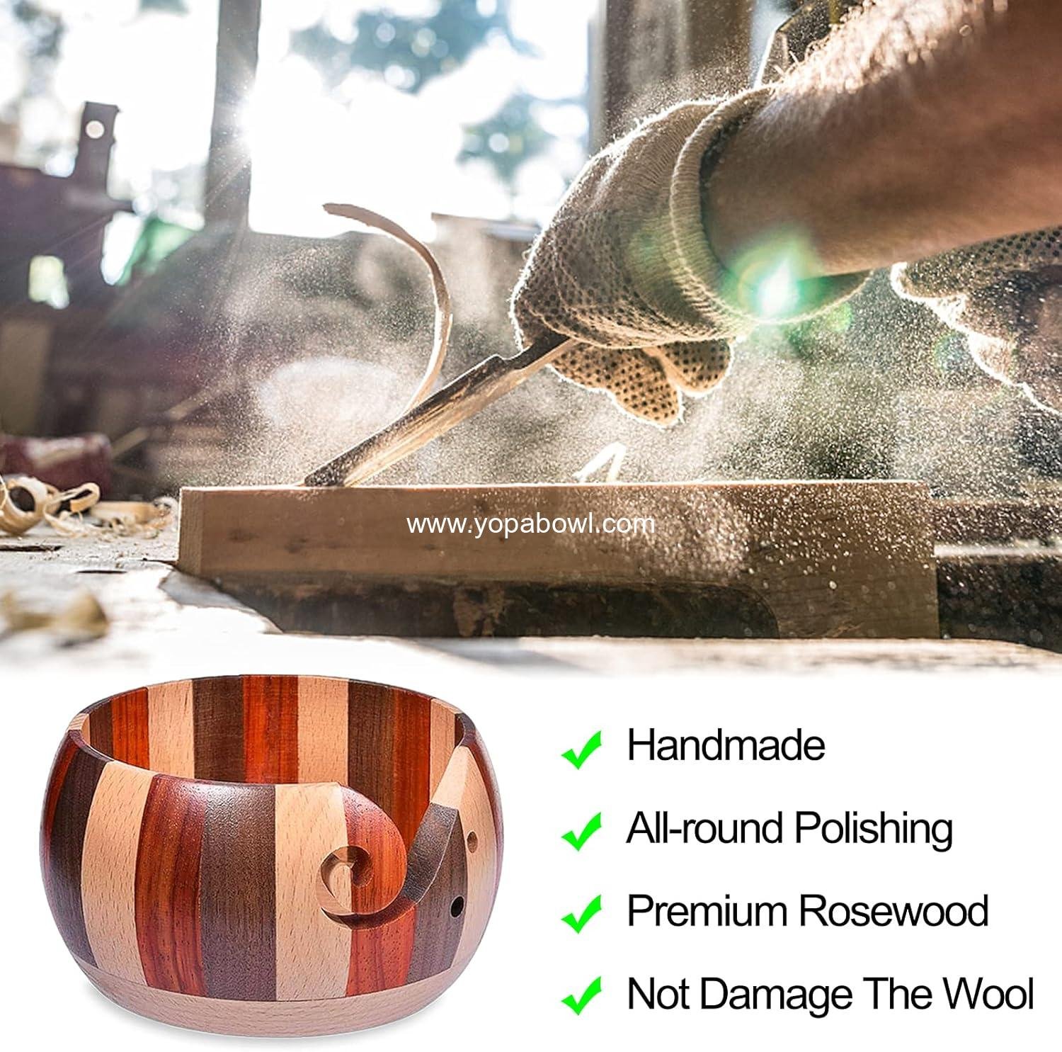 Wholesale Handmade Wooden Yarn Bowl Rosewood, Round Knitting and Crochet Storage with Holes - Ideal Accessories for Knitters, Factory