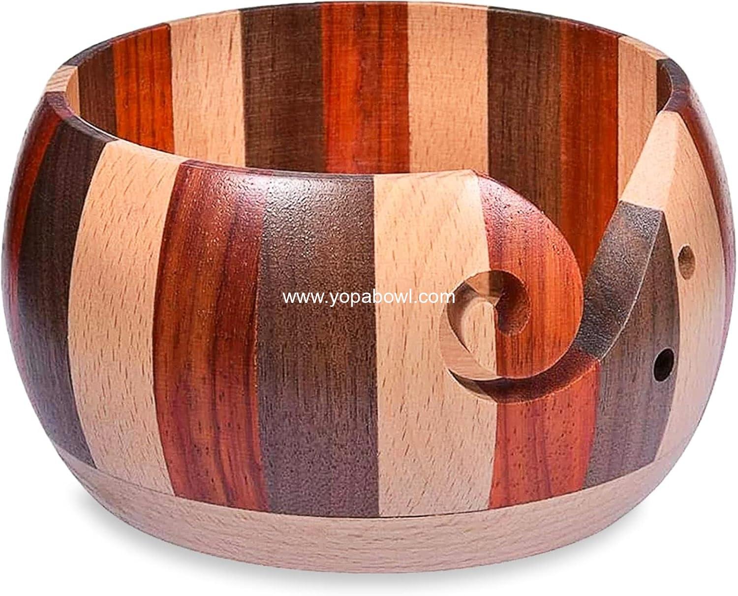 Coopay Wool Yarn Bowl Rosewood, Handmade Wooden Yarn Storage Bowl With Holes, Knitting Wool Storage Bowl Round - Ideal Knitting Crochet Accessories for Knitters