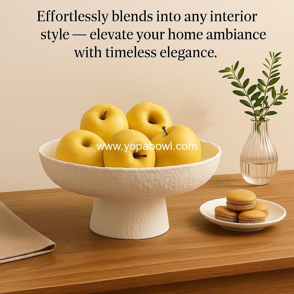 Decorative Fruit Bowls for kitchen decor Counter 10.4‘’,Large Modern Serving Bowl, High Foot with Irregular Edge Design, High-Temperature Fired Thickened Glass Bowl, White