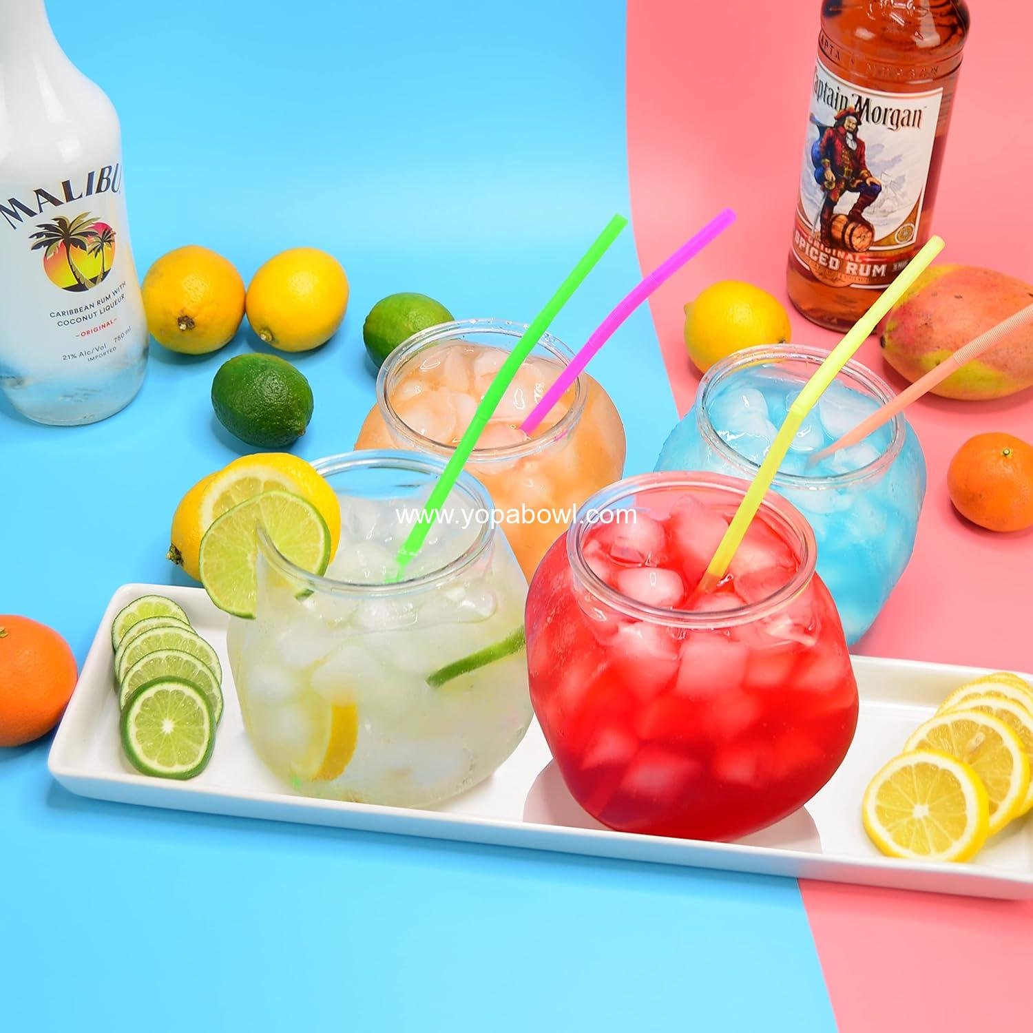 Wholesale Flat-Sided Fishbowl Party Cups – 4-Pack (22 oz) – Durable Plastic Design for Cocktails and Mocktails – Ideal for Indoor and Outdoor Events, BBQs, and Unique Party Favors - Manufacturer
