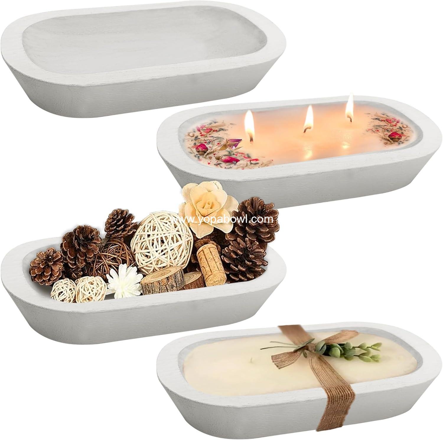 Royxen 4 Pack Dough Bowl for Candle, Wooden Dough Bowls Paulownia, Rustic Bowl Vintage, Bowls for Candle, 9.5 x 5.5 Inch, White