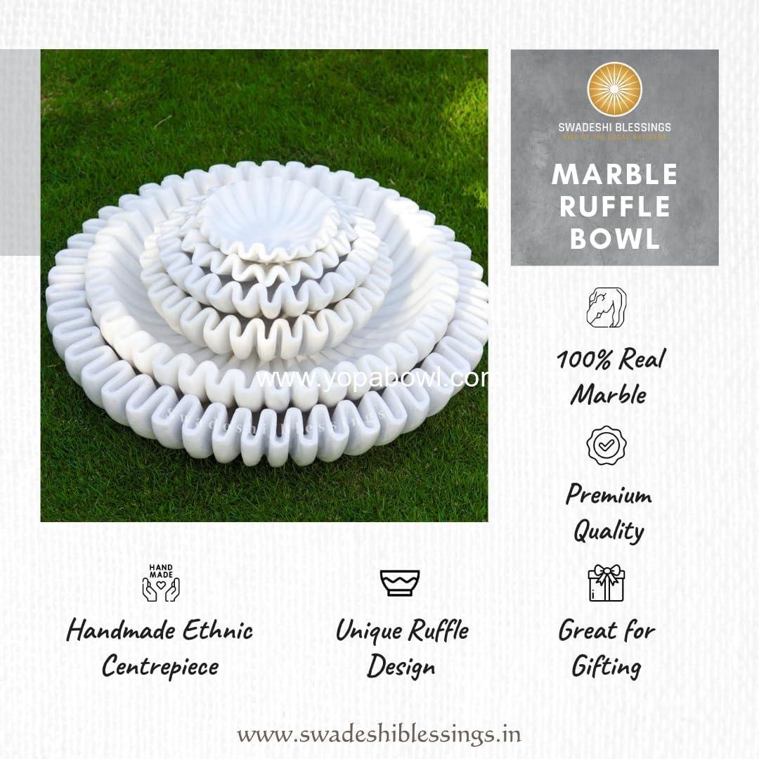 Wholesale Handcrafted Marble Ruffle Bowl, Antique Scallop Fruit Bowl, Vintage Ring Dish, Decorative Flower Dish, Housewarming Gift, Wedding Gift, Urli (6 Inches) Factory