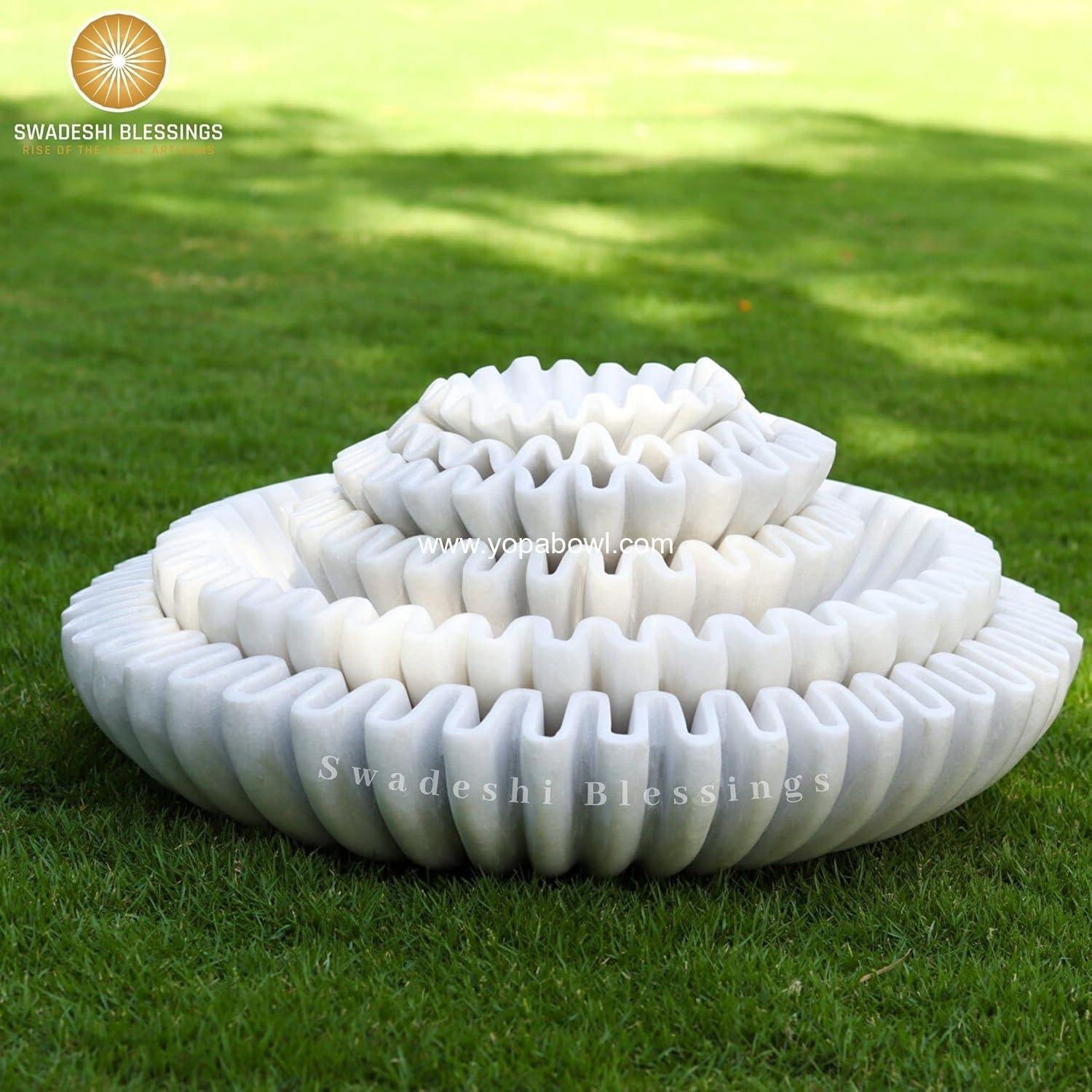 Wholesale Handcrafted Marble Ruffle Bowl, Antique Scallop Fruit Bowl, Vintage Ring Dish, Decorative Flower Dish, Housewarming Gift, Wedding Gift, Urli (6 Inches) Factory