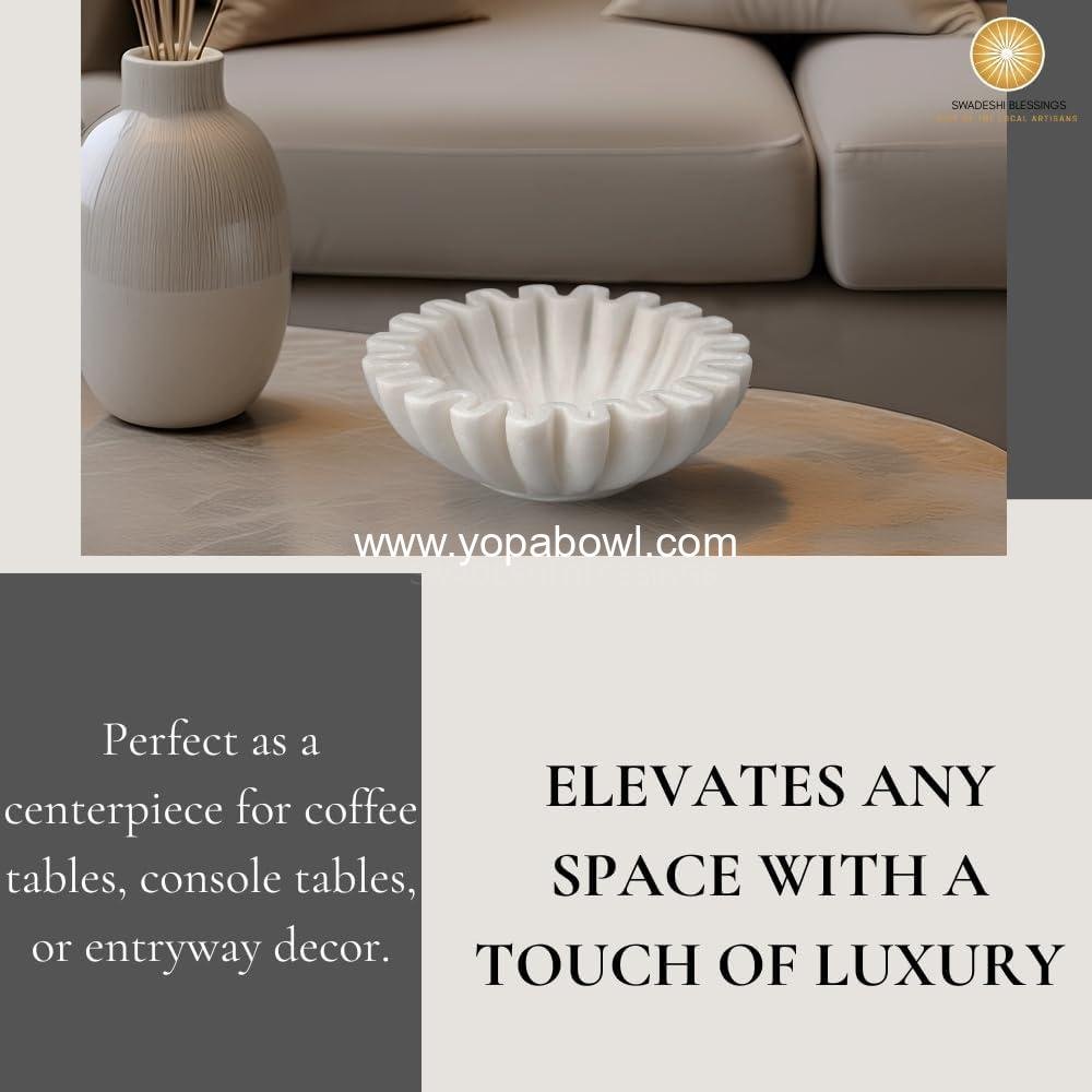 Wholesale Handcrafted Marble Ruffle Bowl, Antique Scallop Fruit Bowl, Vintage Ring Dish, Decorative Flower Dish, Housewarming Gift, Wedding Gift, Urli (6 Inches) Factory