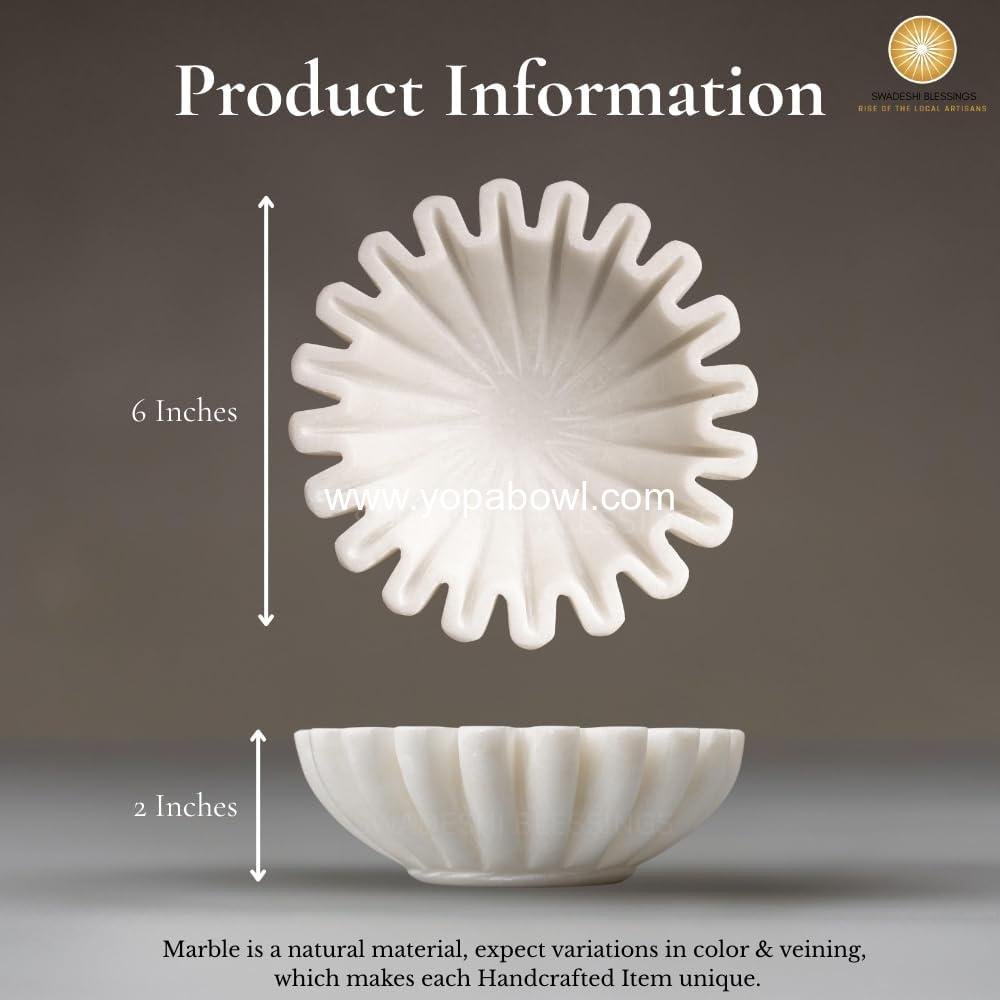 Wholesale Handcrafted Marble Ruffle Bowl, Antique Scallop Fruit Bowl, Vintage Ring Dish, Decorative Flower Dish, Housewarming Gift, Wedding Gift, Urli (6 Inches) Factory