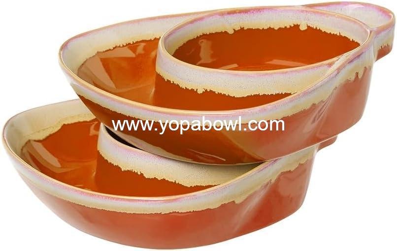 Wholesale Stoneware Dual Compartment Soup and Side Bowl Set - Orange - Factory