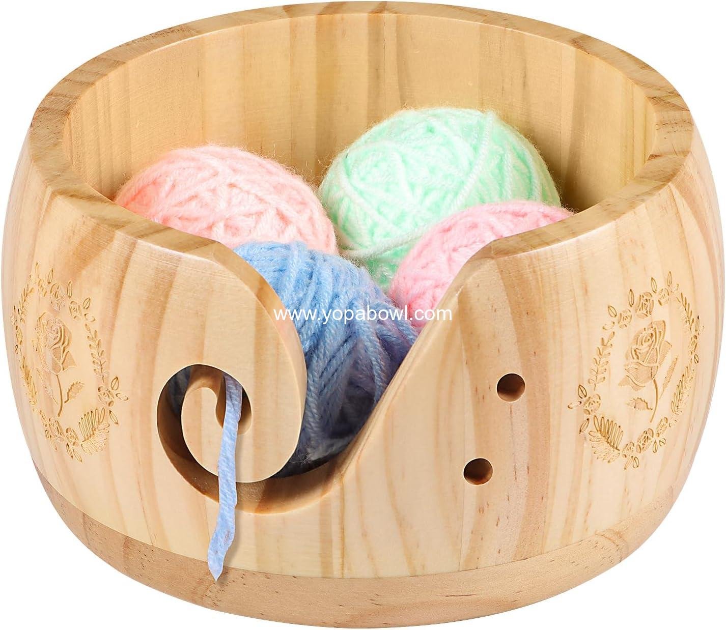 LOVEGRASS Wood Yarn Bowl, Knitting Yarn Bowl with Holes, Wooden Yarn Bowl for Crocheting & Knitting Hand Made