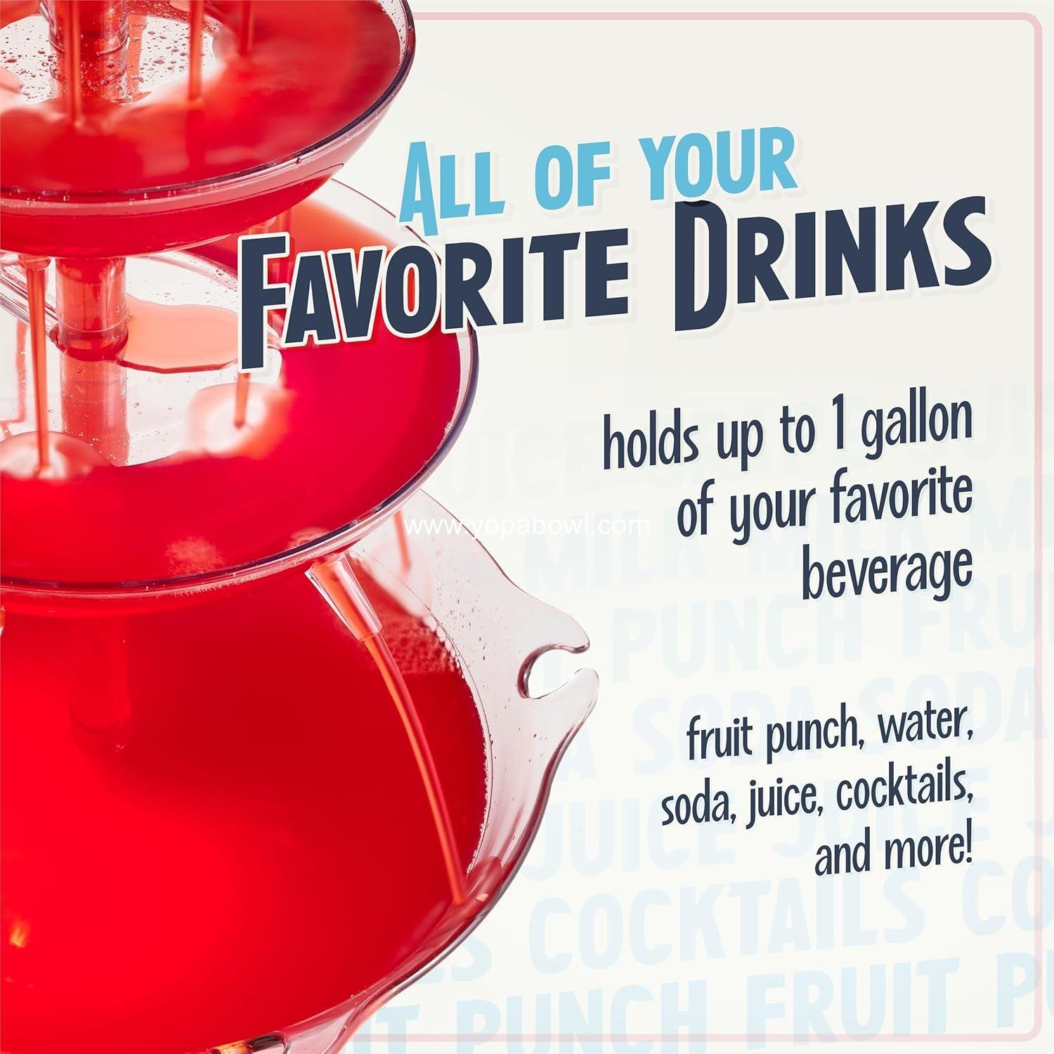 Wholesale 3-Tier Party Fountain 1 Gallon Capacity, LED Base, Includes 5 Reusable Cups, Clear, Factory