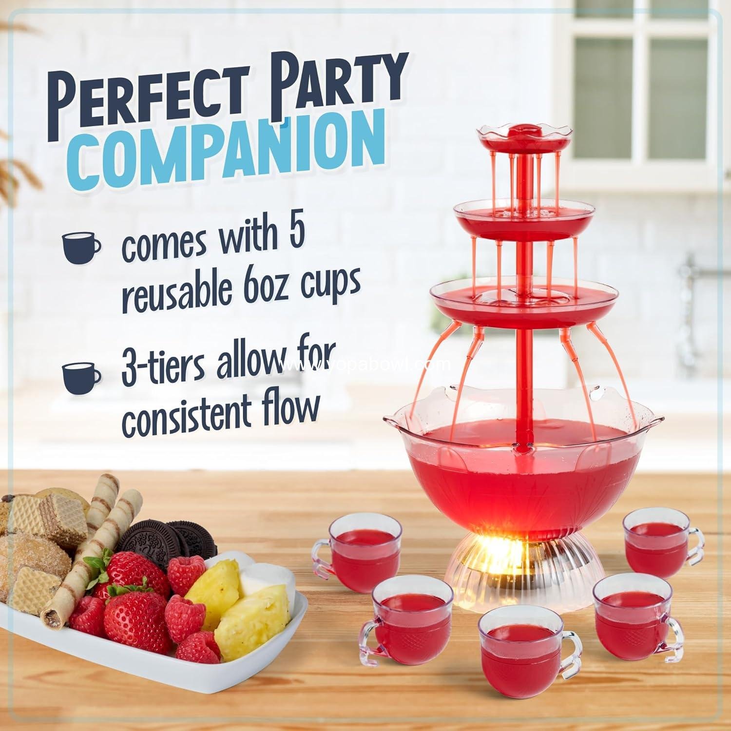 Wholesale 3-Tier Party Fountain 1 Gallon Capacity, LED Base, Includes 5 Reusable Cups, Clear, Factory