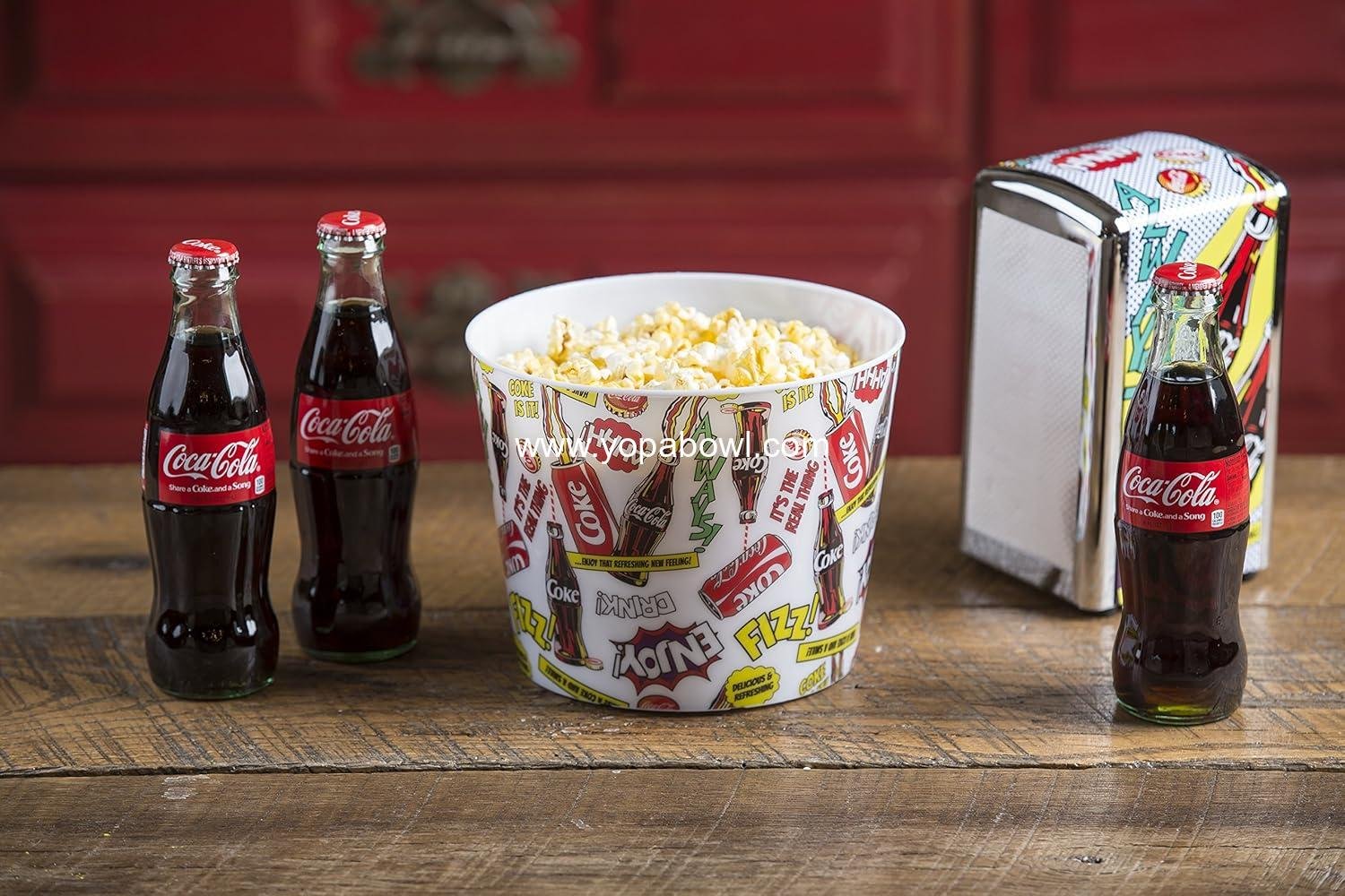 Wholesale Popcorn/Snack Bucket “Pause & Refresh” | 7.375” Diameter Plastic Bowl, Retro Design, Reusable Holder for Movie Night, Factory