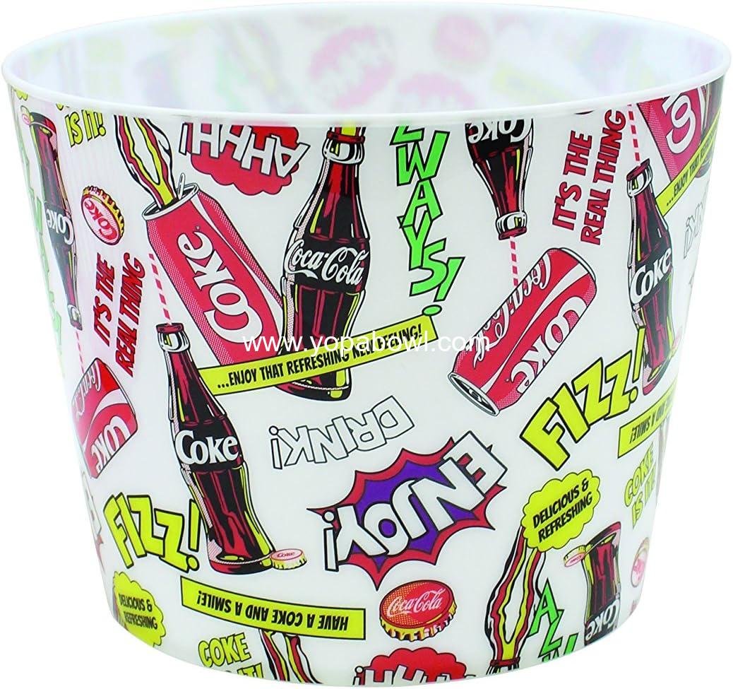 TableCraft CC401 Coca-Cola Popcorn/Snack Bucket “Pause & Refresh” | Plastic Popcorn Bucket, Retro Design, Holder for Snacks, Reusable Popcorn Bowl for Movie Night, 7.375” Diameter
