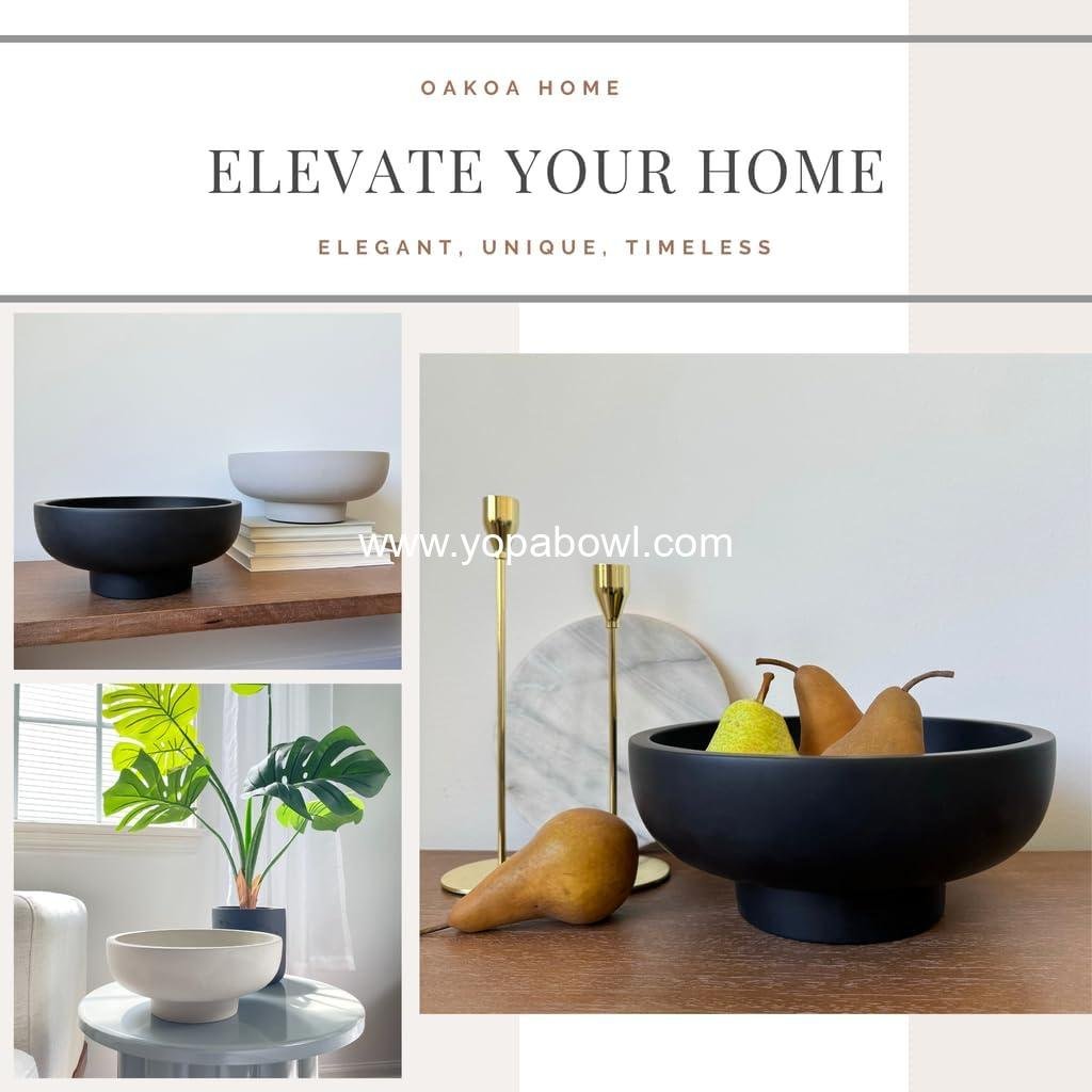 Wholesale Black Decorative Concrete Bowl - Modern Pedestal Fruit Bowl for Entryway Table - Coffee Table Decor, 12-Inch Diameter, Factory