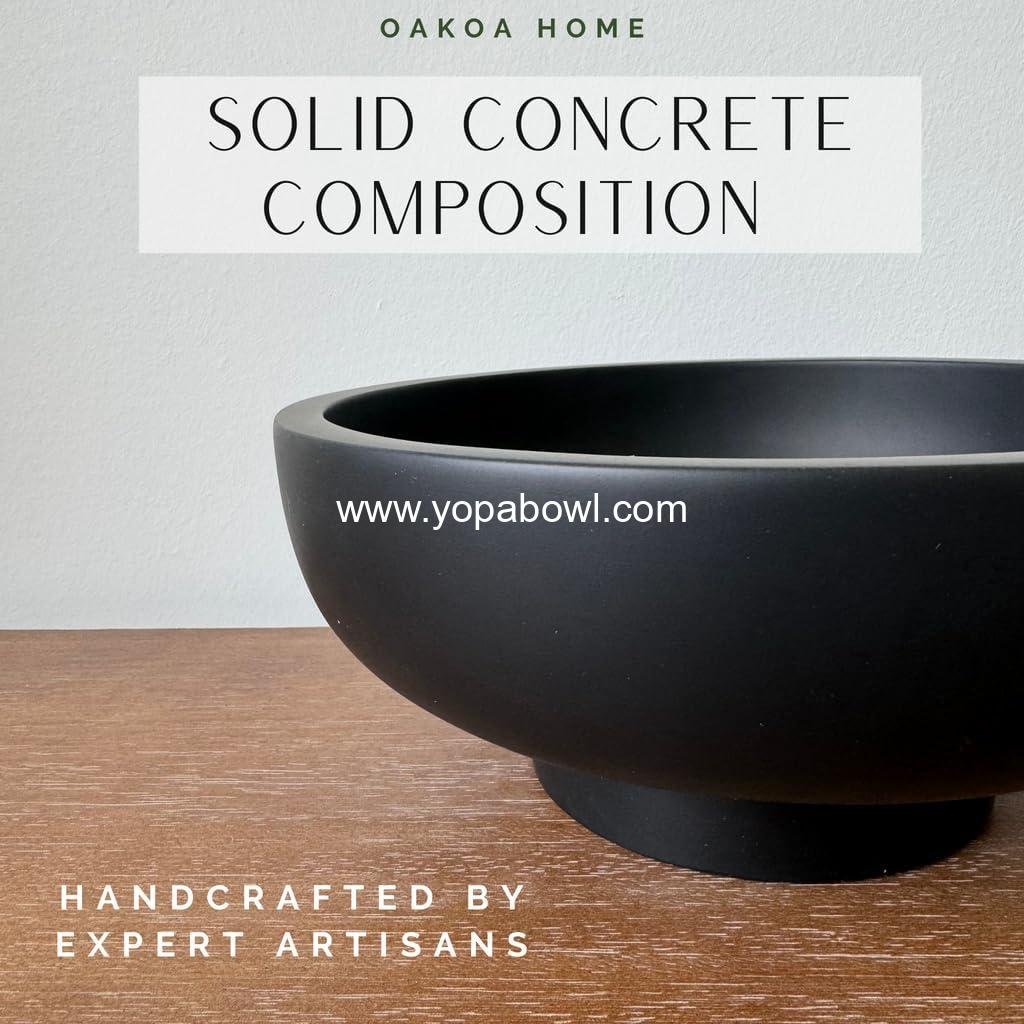 Wholesale Black Decorative Concrete Bowl - Modern Pedestal Fruit Bowl for Entryway Table - Coffee Table Decor, 12-Inch Diameter, Factory