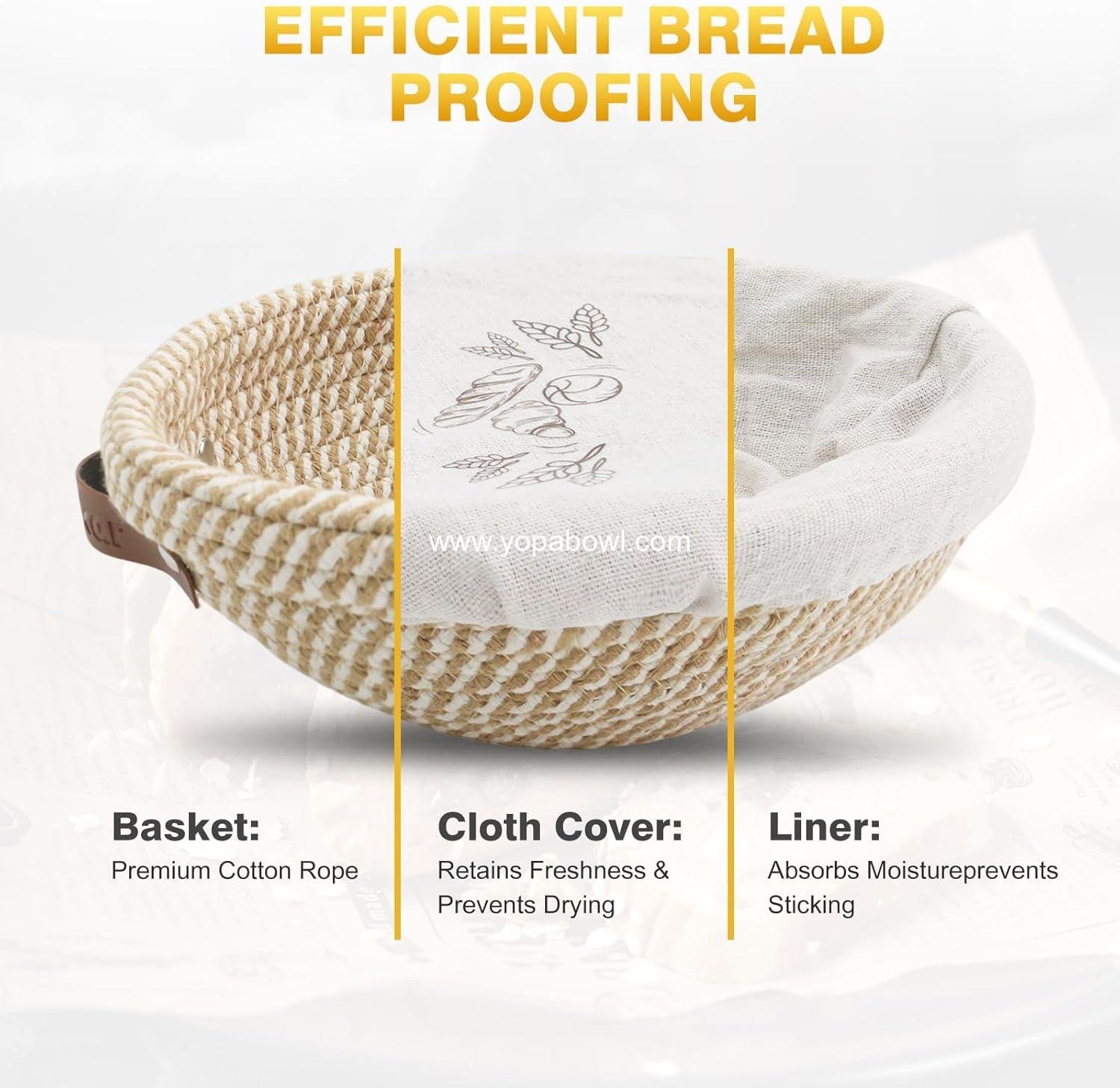 Wholesale Round & Oval Cotton Rope Sourdough Bread Proofing Basket Set of 2 - 9, 10, 11 Inches with Liners & Covers - Perfect Baking Supplies for Women, Moms, and Bakers - Factory