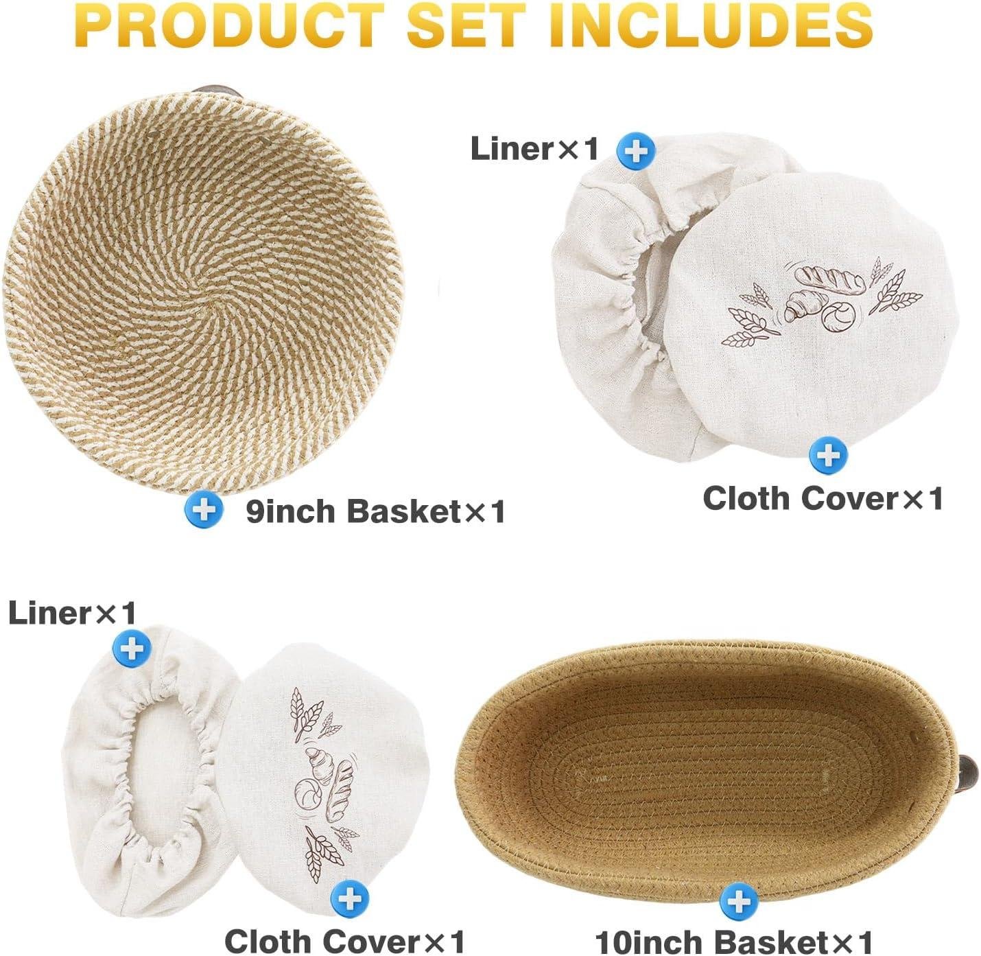 Wholesale Round & Oval Cotton Rope Sourdough Bread Proofing Basket Set of 2 - 9, 10, 11 Inches with Liners & Covers - Perfect Baking Supplies for Women, Moms, and Bakers - Factory